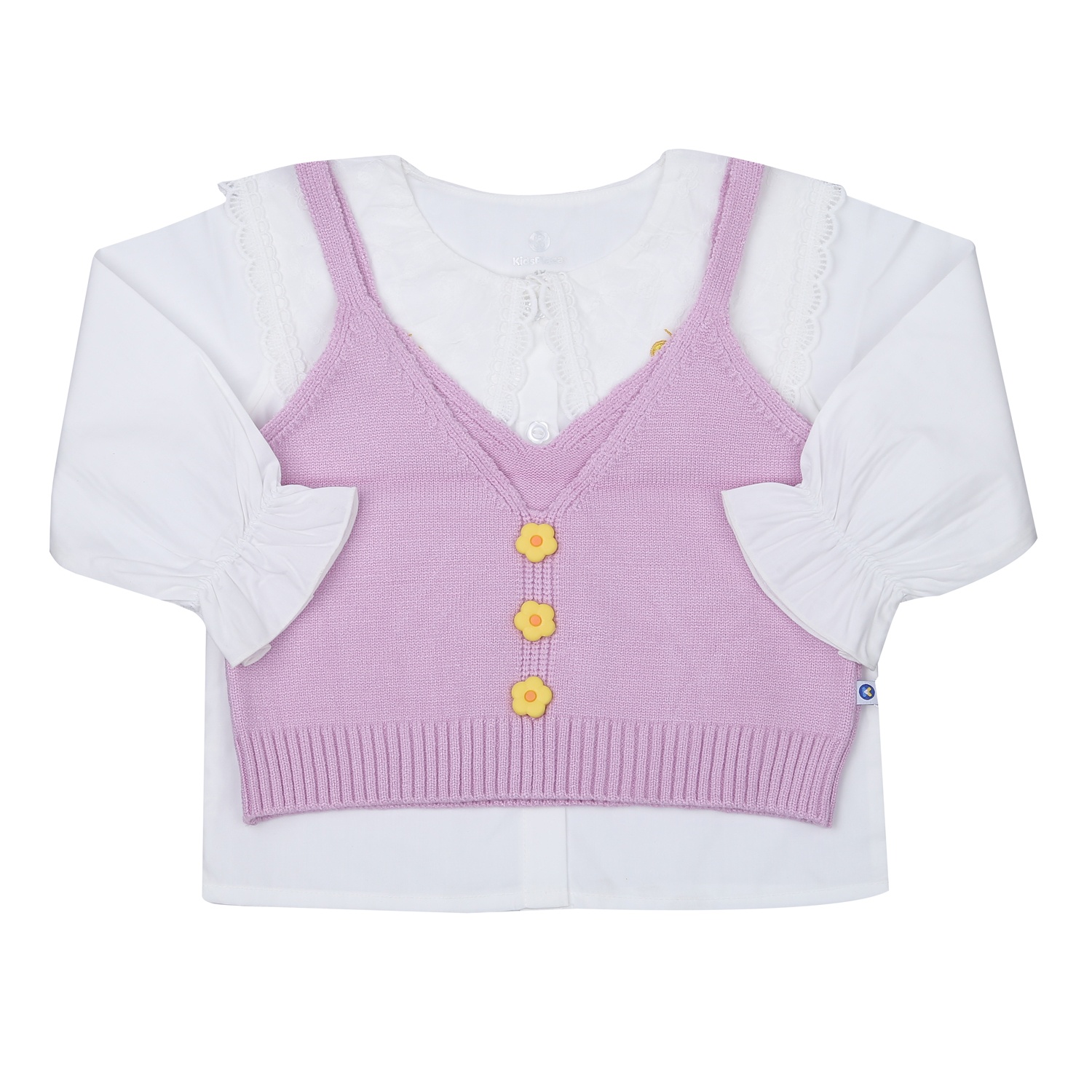 Set sơ mi gile len bé gái KidsPlaza HN23D (Trắng) hình 1