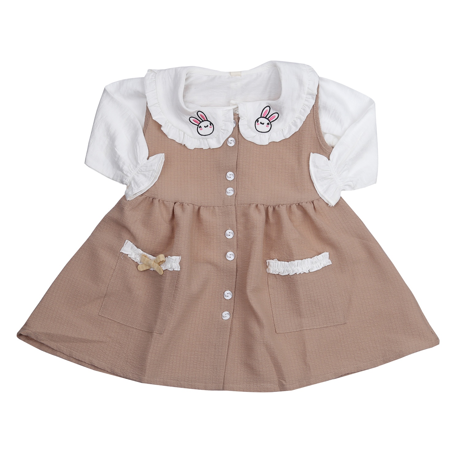Sét váy yếm bé gái KidsPlaza cổ thêu thỏ AT23T (Nâu)  hình 1