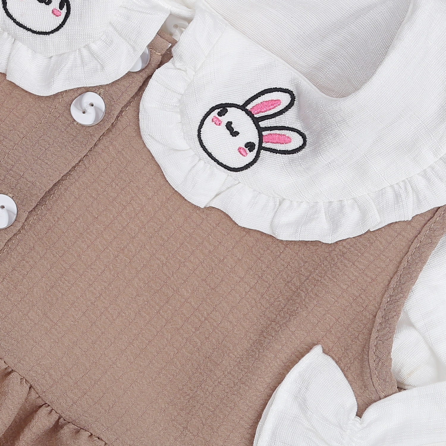 Sét váy yếm bé gái KidsPlaza cổ thêu thỏ AT23T (Nâu)  hình 4