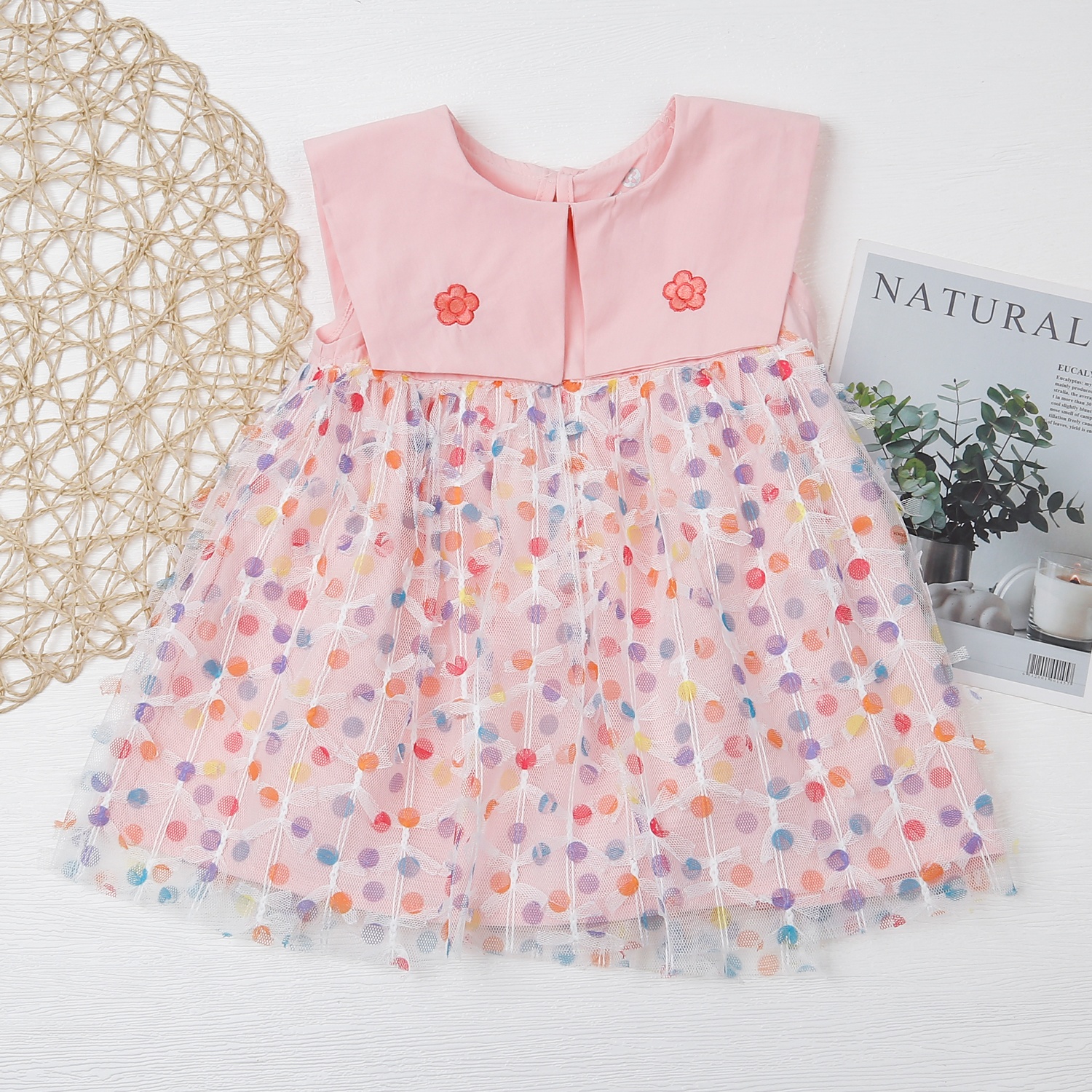 Váy bé gái KidsPlaza cổ vuông chấm bi HN23H (Hồng) hình 1