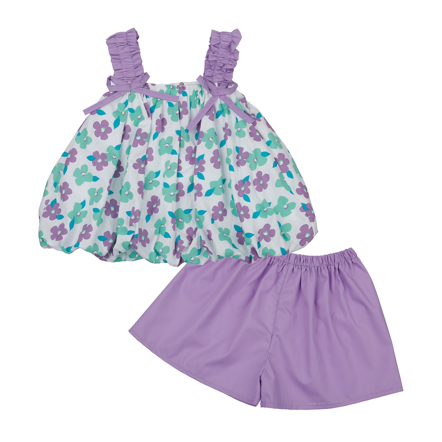 Bộ quần áo 2 dây bé gái KidsPlaza in hoa M23H (Xanh tím) hình 1