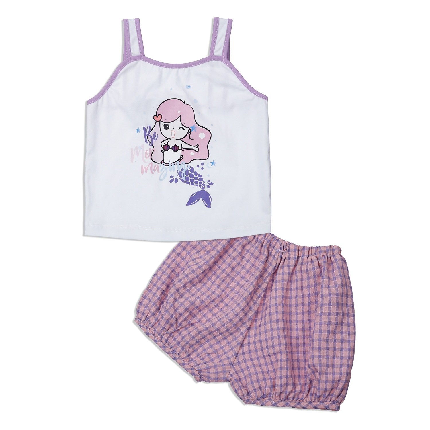 Bộ quần áo 2 dây bé gái KidsPlaza M23H (Trắng tím) 