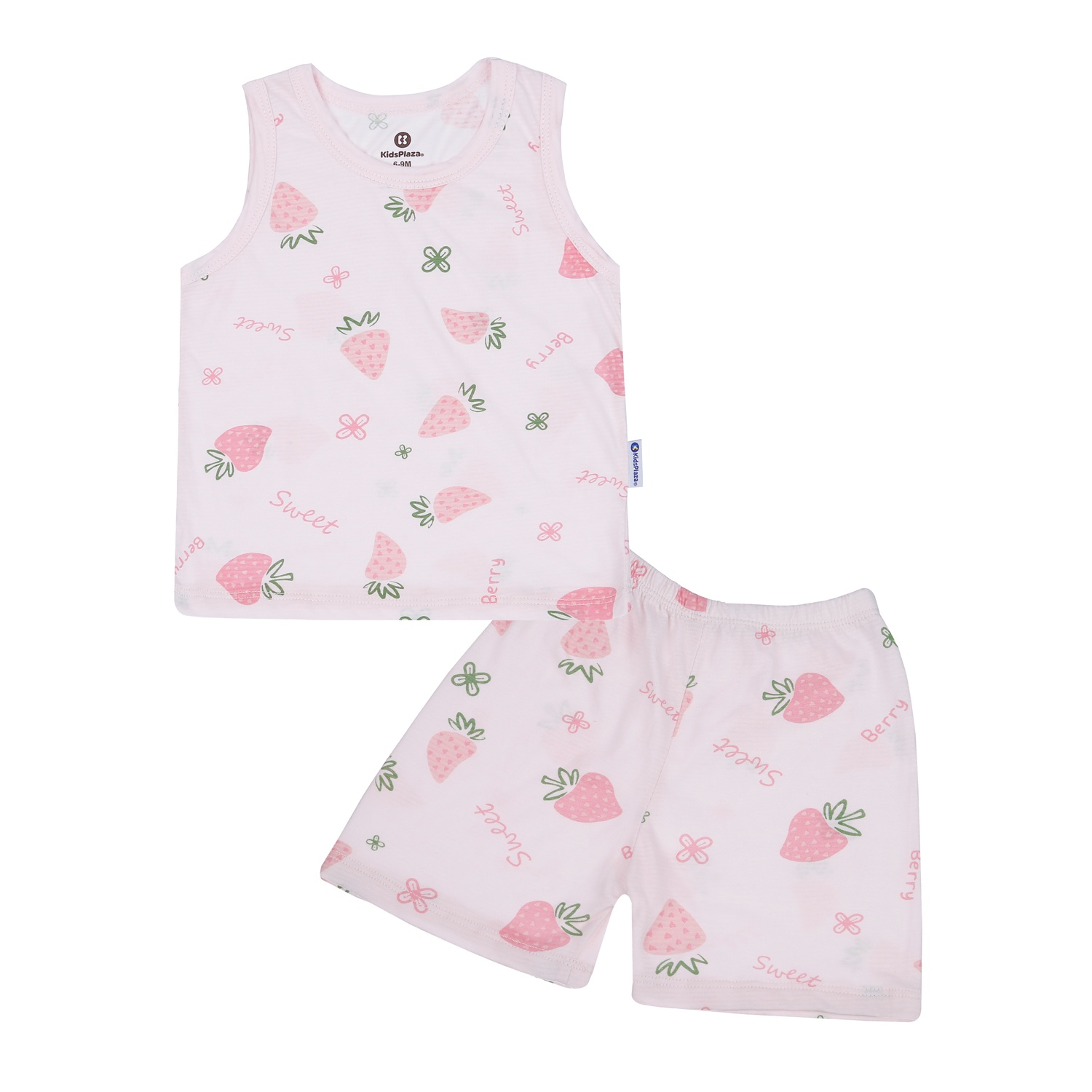 Bộ quần áo ba lỗ bé gái KidsPlaza kẻ in dâu M23H (Hồng)  hình 1