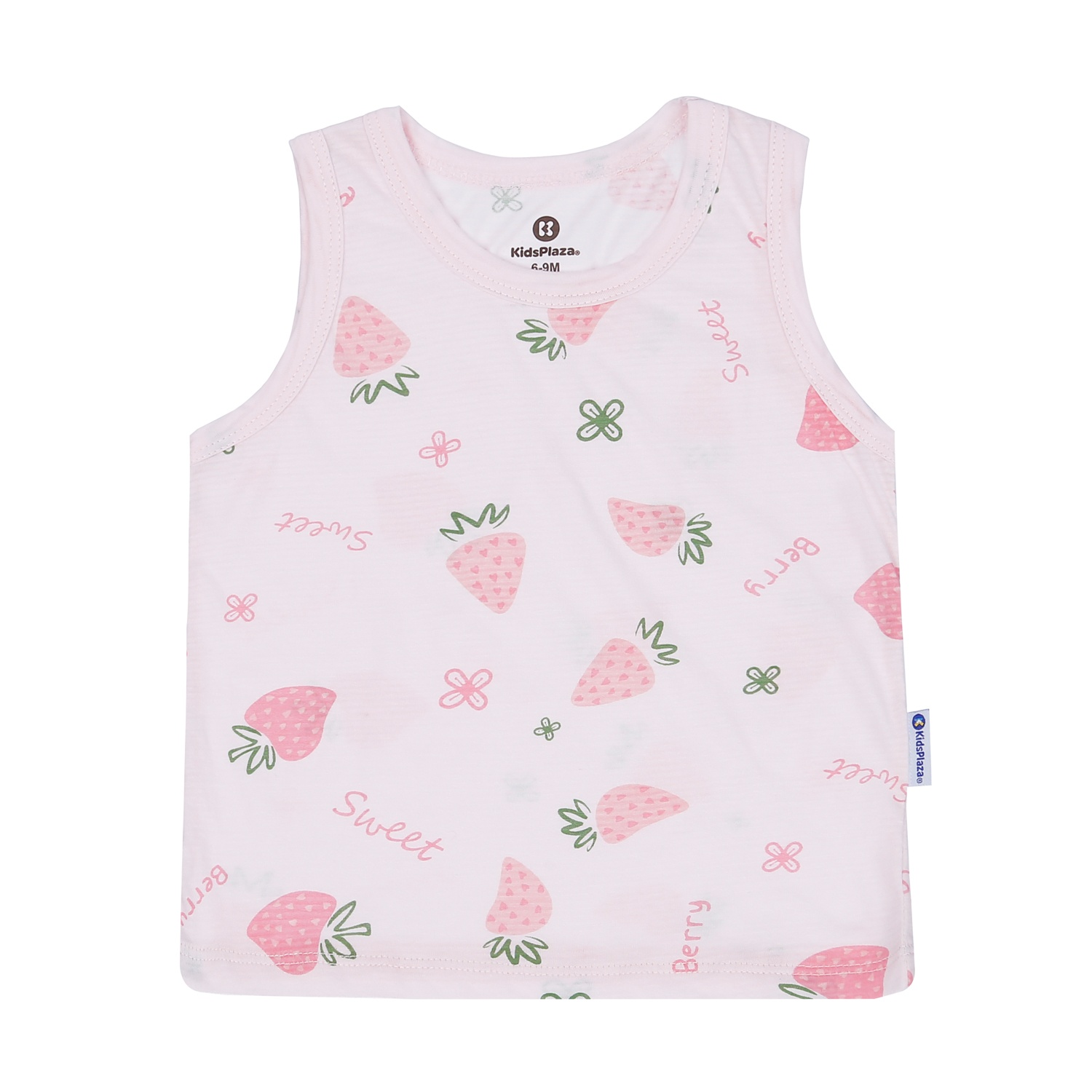 Bộ quần áo ba lỗ bé gái KidsPlaza kẻ in dâu M23H (Hồng)  hình 2