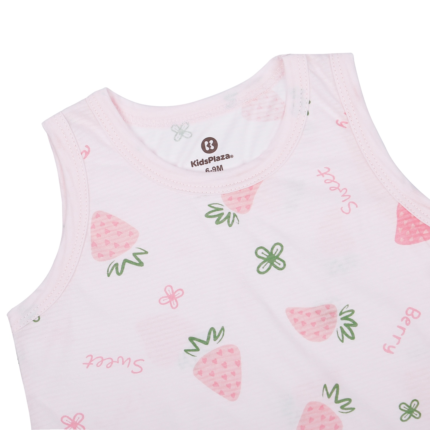 Bộ quần áo ba lỗ bé gái KidsPlaza kẻ in dâu M23H (Hồng)  hình 3