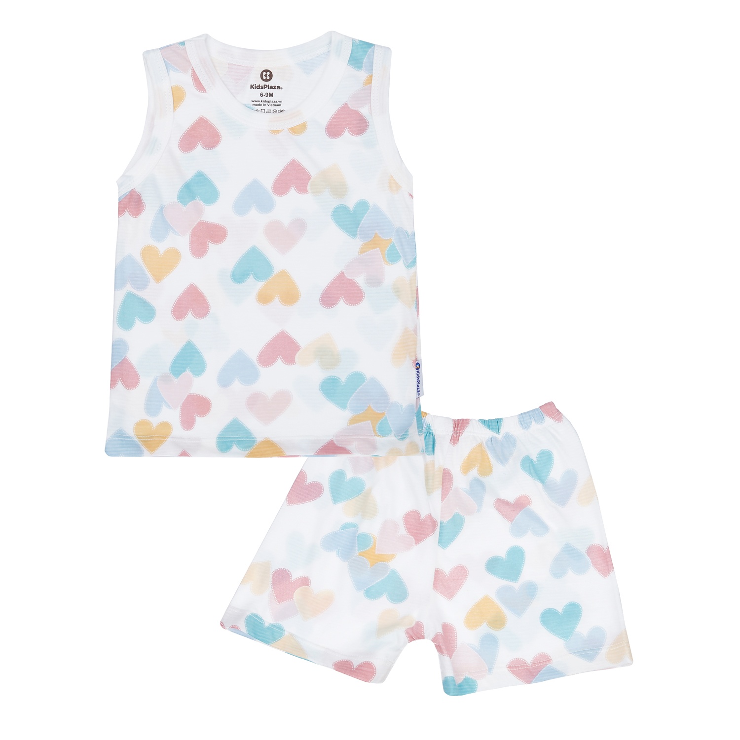 Bộ quần áo ba lỗ bé gái KidsPlaza kẻ tim M23H (Trắng)  hình 1