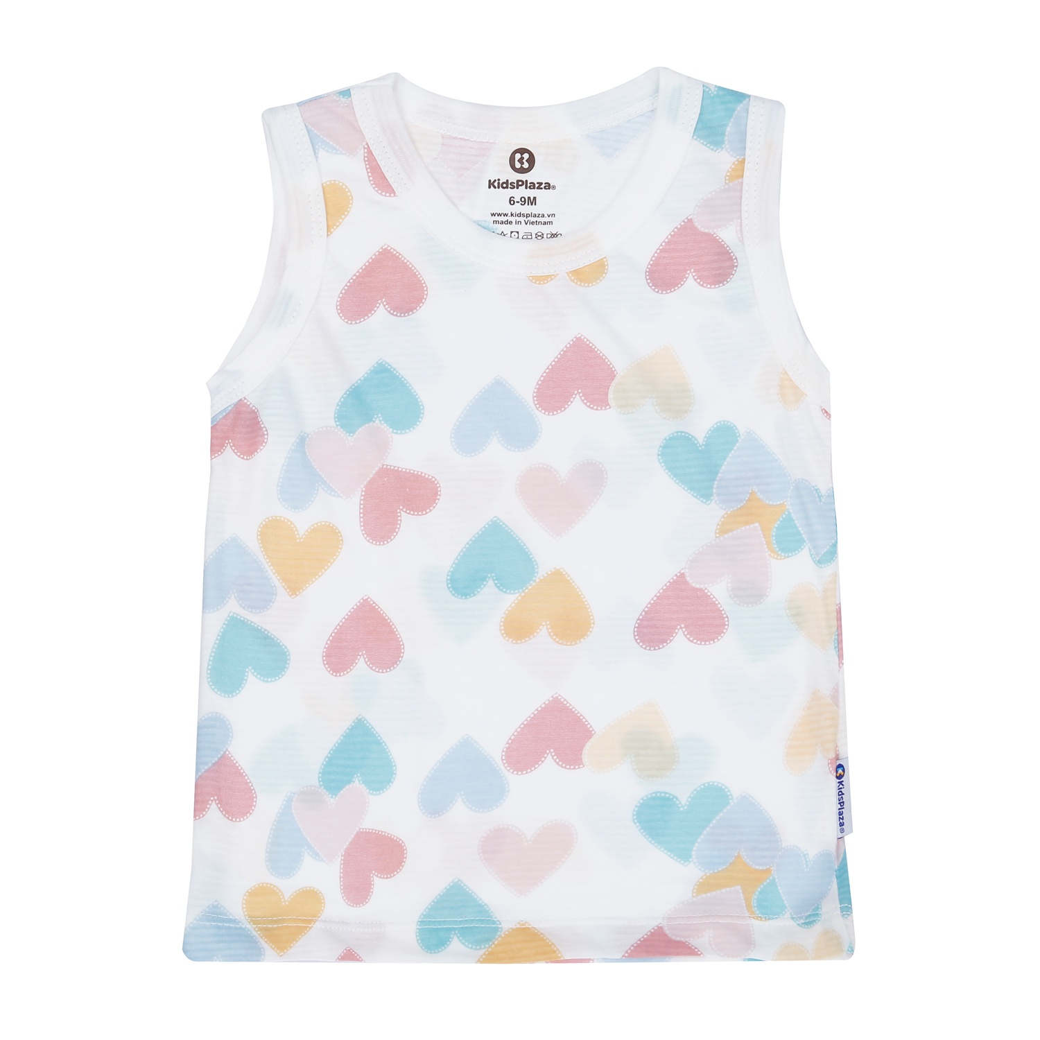 Bộ quần áo ba lỗ bé gái KidsPlaza kẻ tim M23H (Trắng)  hình 2