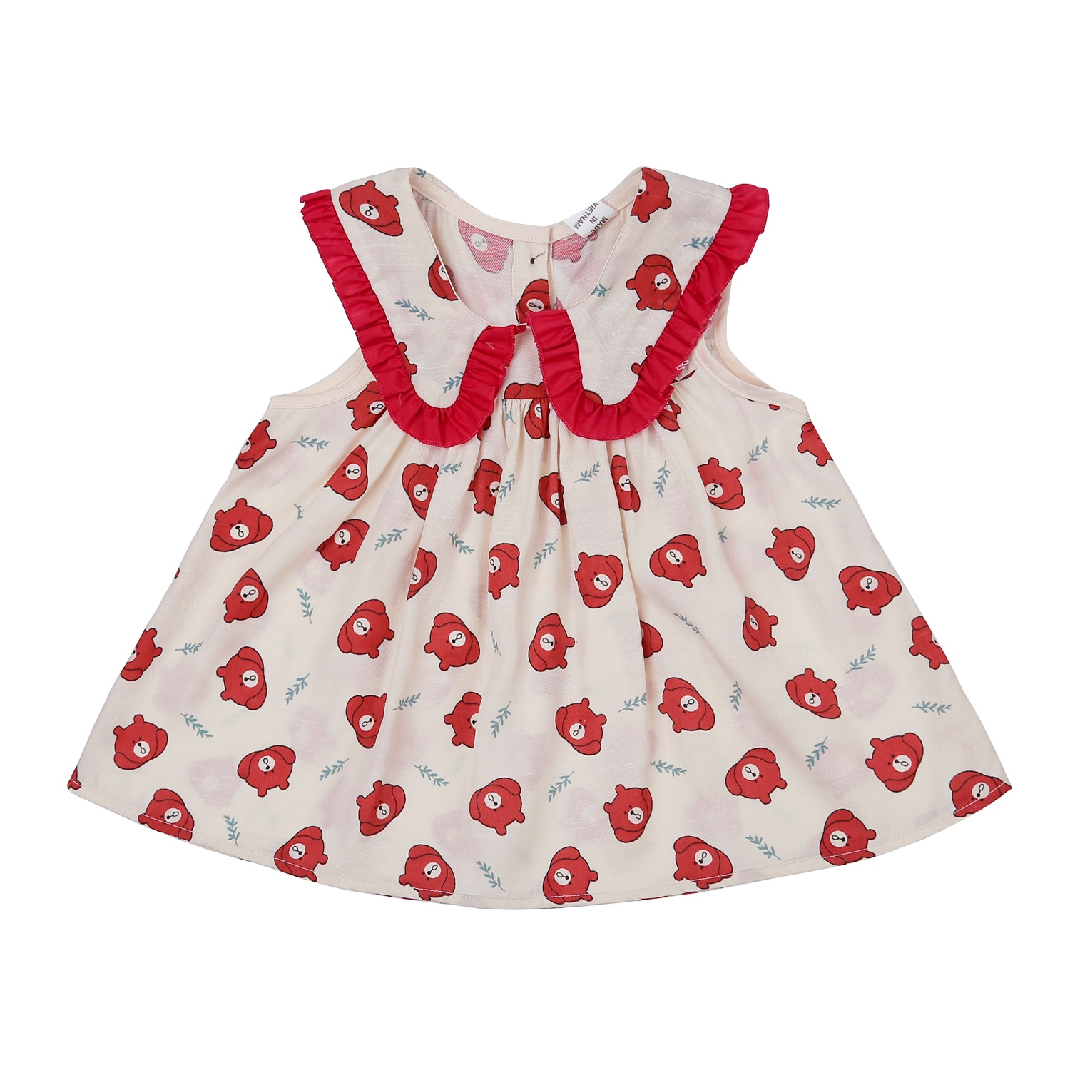 Bộ quần áo cộc tay bé gái KidsPlaza cổ bèo in hình gấu M23H (Đỏ) hình 2