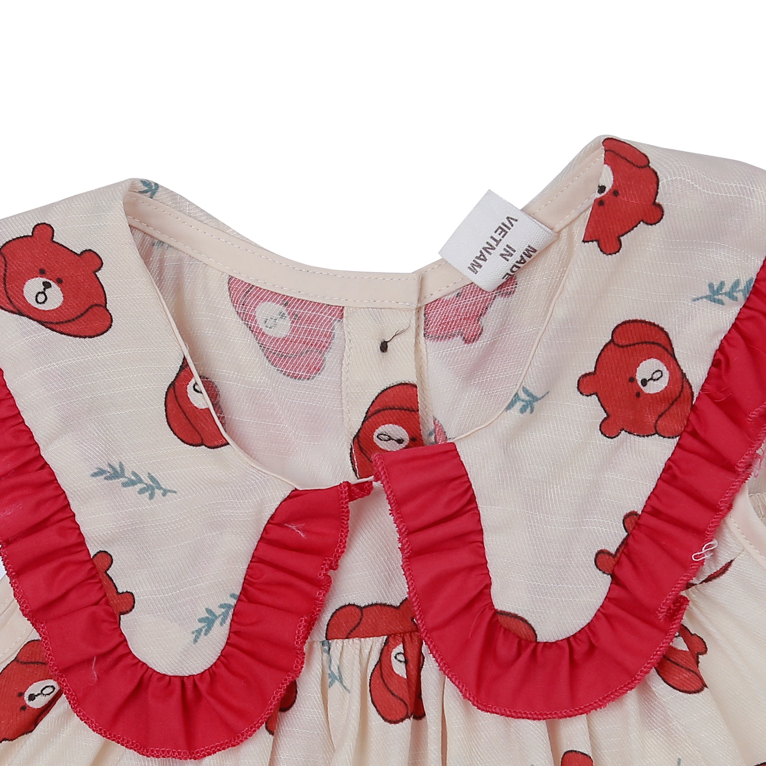 Bộ quần áo cộc tay bé gái KidsPlaza cổ bèo in hình gấu M23H (Đỏ) hình 3