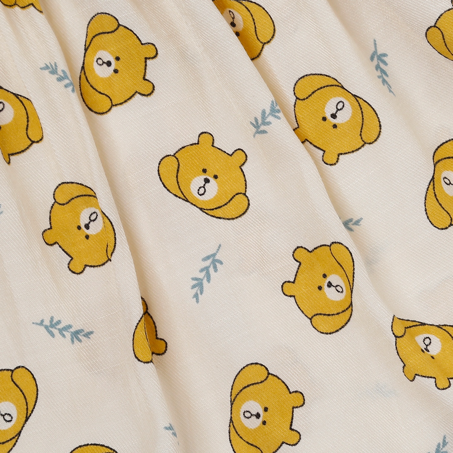 Bộ quần áo cộc tay bé gái KidsPlaza cổ bèo in hình gấu M23H (Vàng)