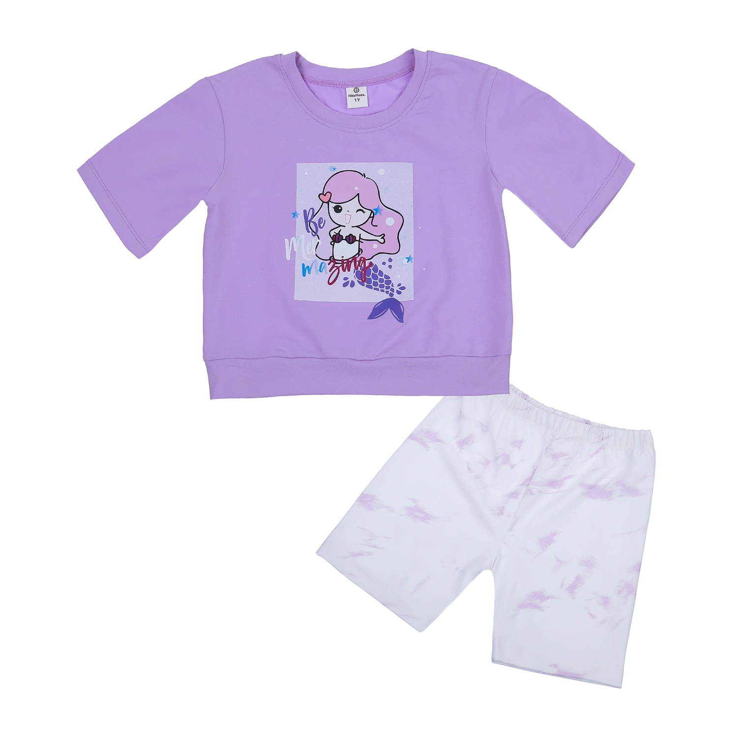 Bộ quần áo cộc tay bé gái KidsPlaza in Elsa M23H (Trắng tím)