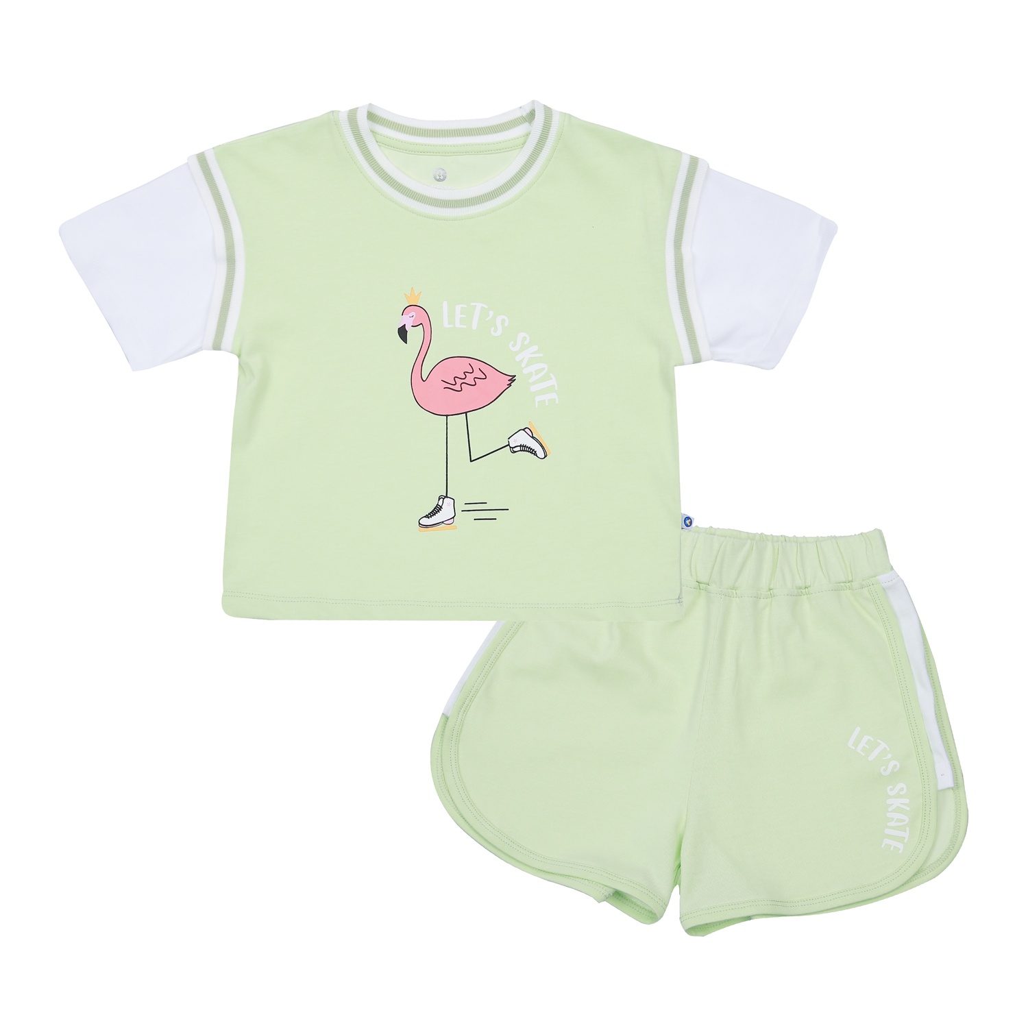 Bộ quần áo cộc tay bé gái KidsPlaza in hồng hạc HN23H (Xanh) hình 1