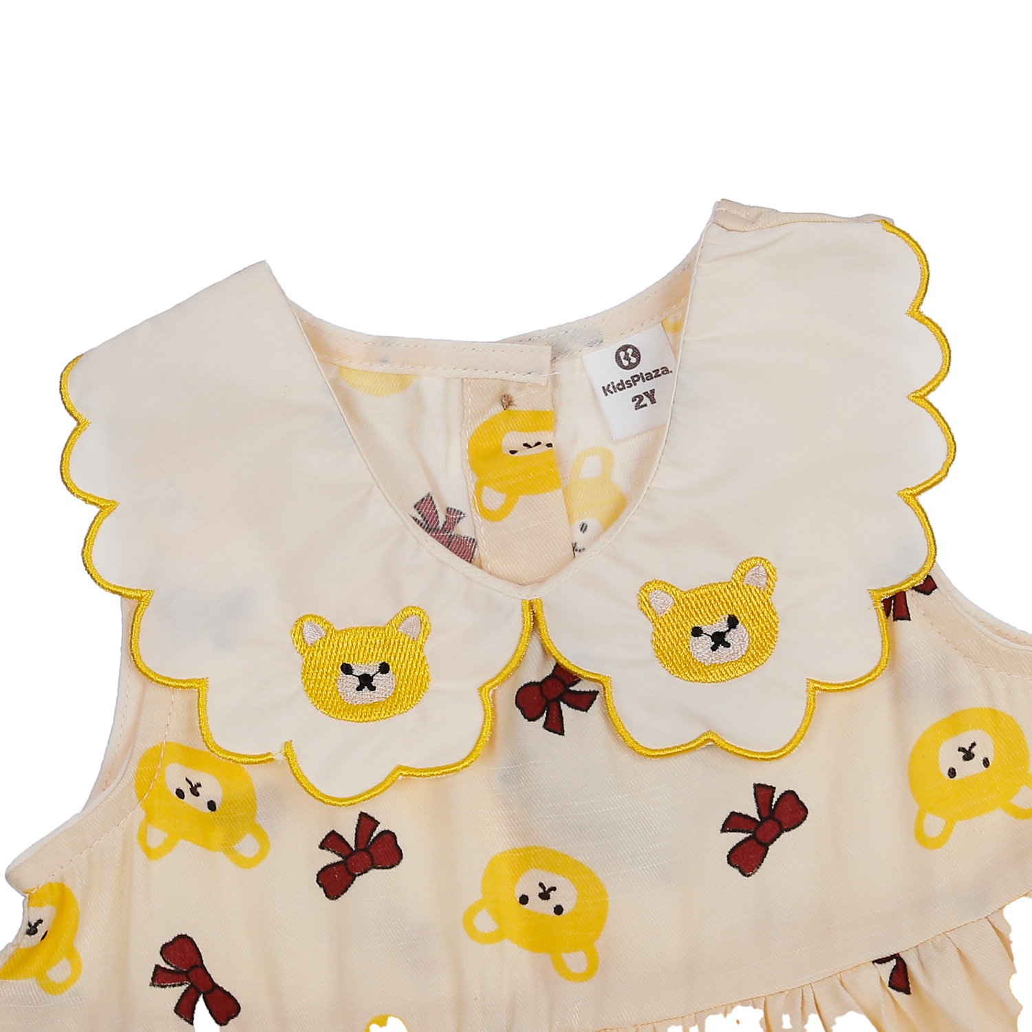 Váy bé gái KidsPlaza cổ bèo thêu hình gấu M23H (Vàng) hình 2