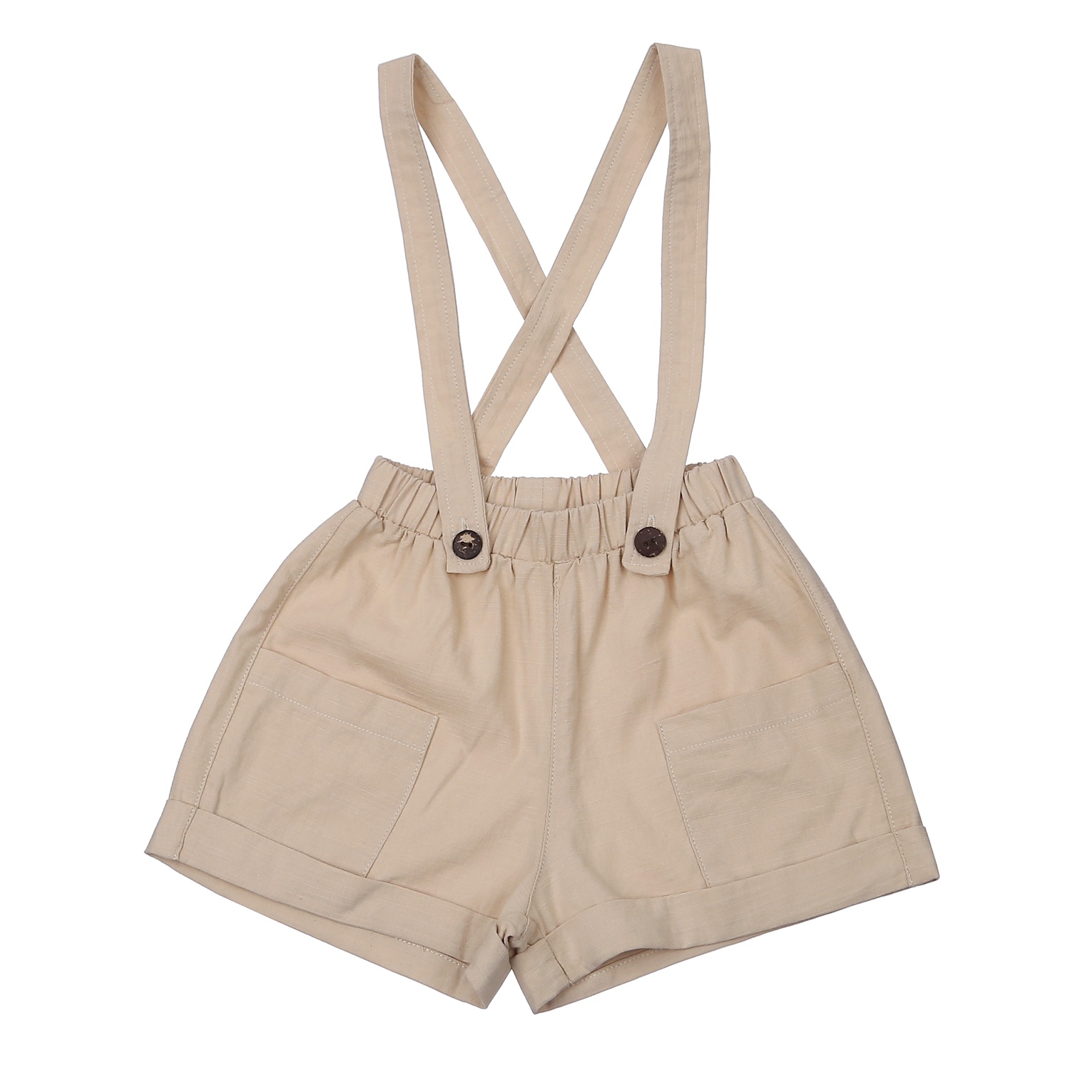 Bộ quần áo bé trai KidsPlaza sơ mi kẻ quần 2 dây M23H (Vàng be) hình 2