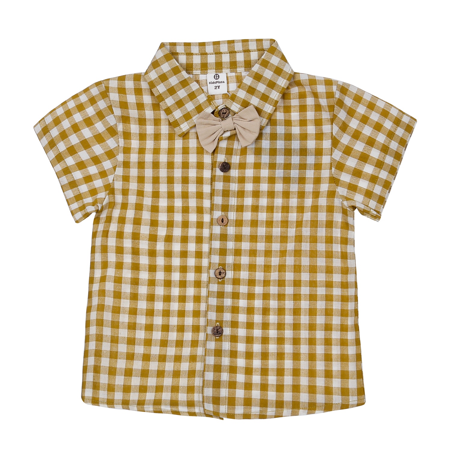 Bộ quần áo bé trai KidsPlaza sơ mi kẻ quần 2 dây M23H (Vàng be) hình 3
