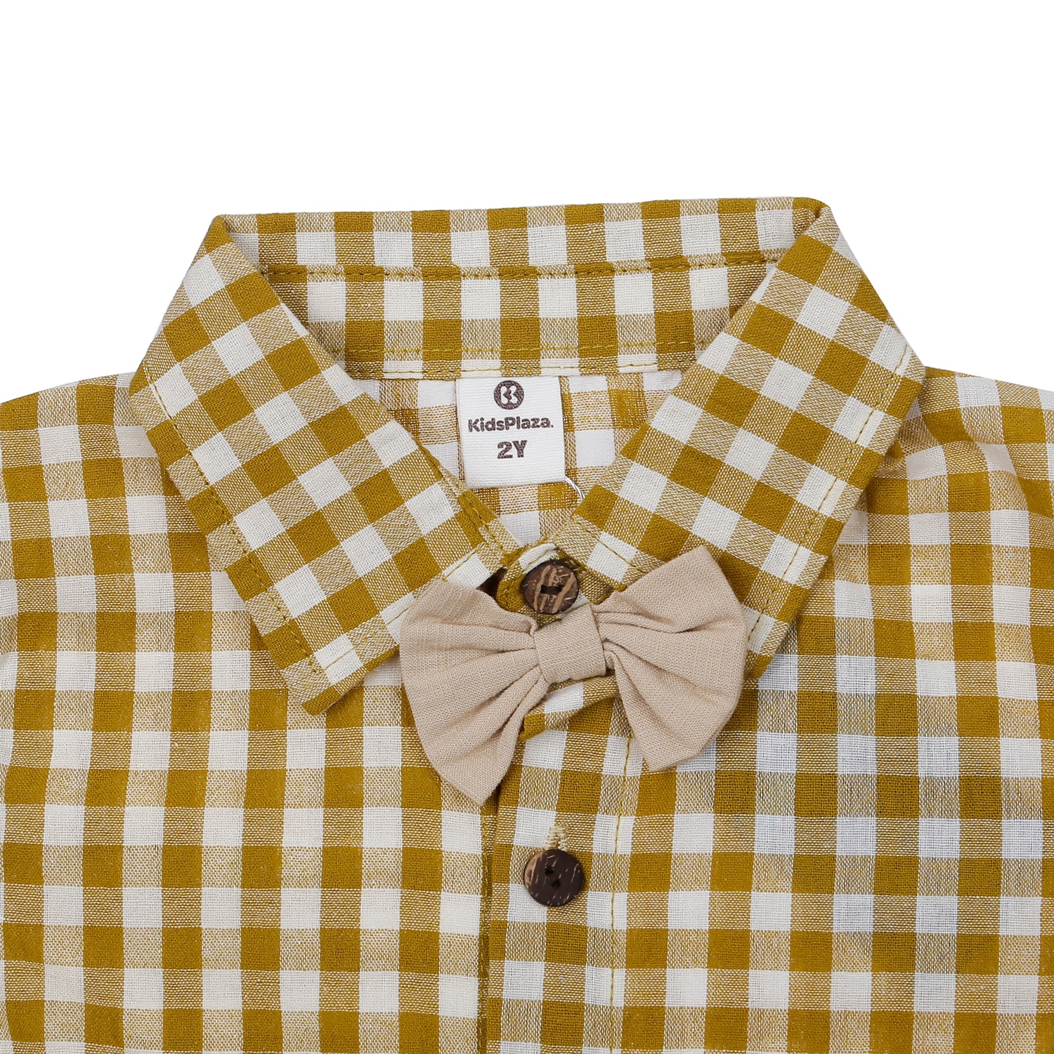 Bộ quần áo bé trai KidsPlaza sơ mi kẻ quần 2 dây M23H (Vàng be) hình 5