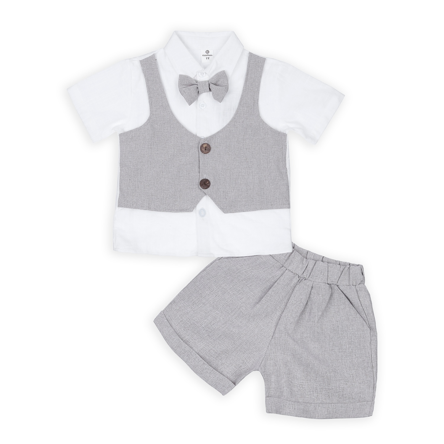 Bộ quần áo cộc tay bé trai KidsPlaza giả gile M23H (Ghi sáng)