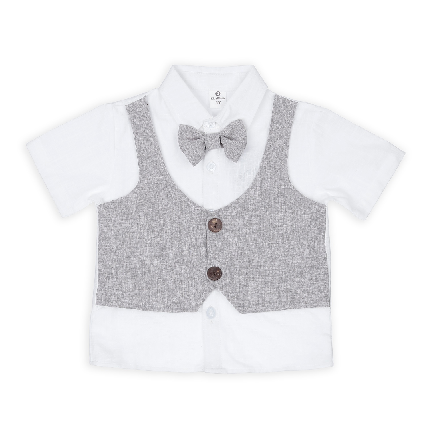 Bộ quần áo cộc tay bé trai KidsPlaza giả gile M23H (Ghi sáng)