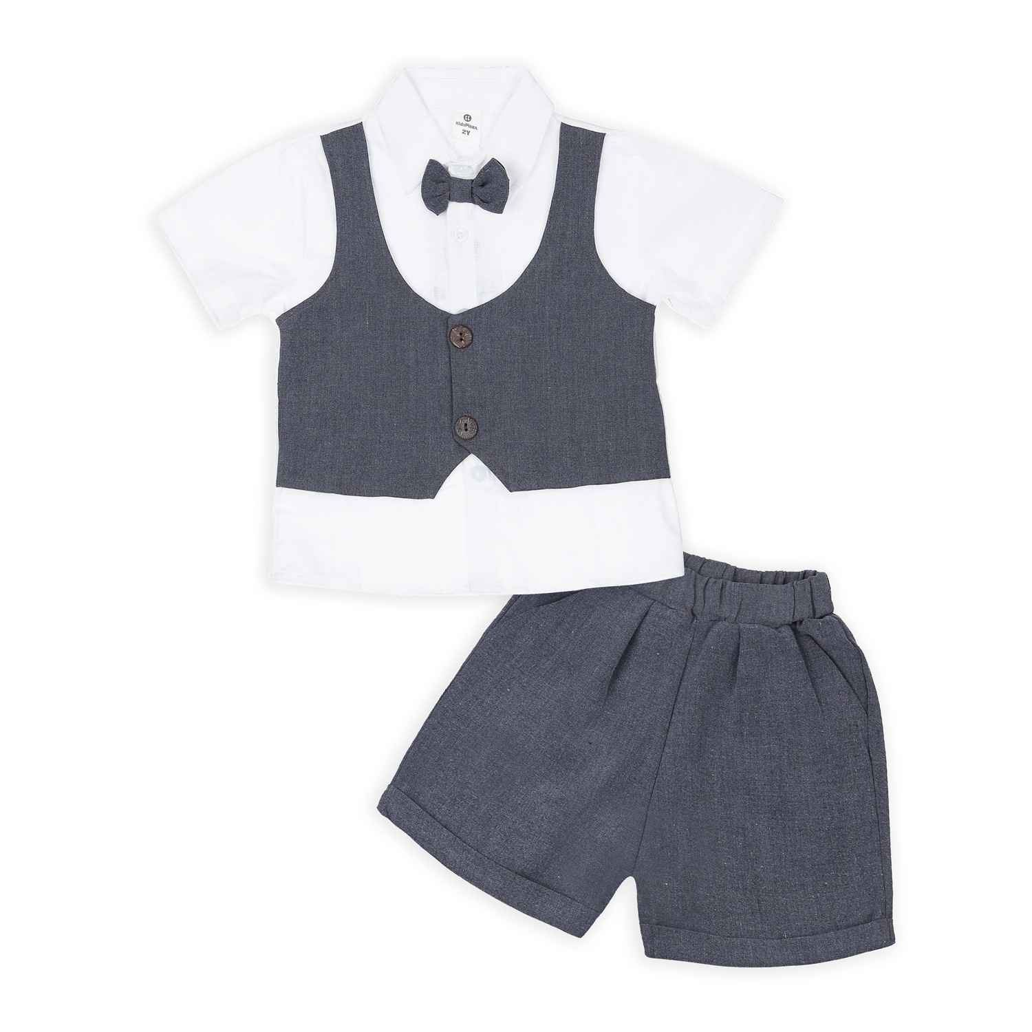 Bộ quần áo cộc tay bé trai KidsPlaza giả gile M23H (Ghi xanh)