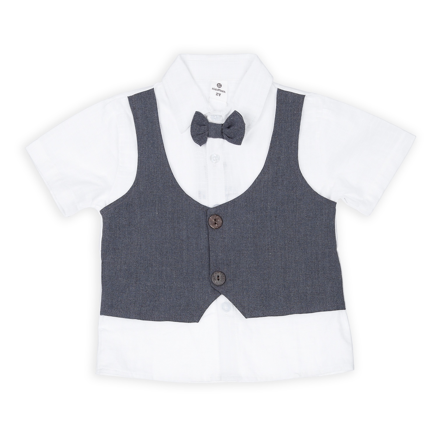 Bộ quần áo cộc tay bé trai KidsPlaza giả gile M23H (Ghi xanh)