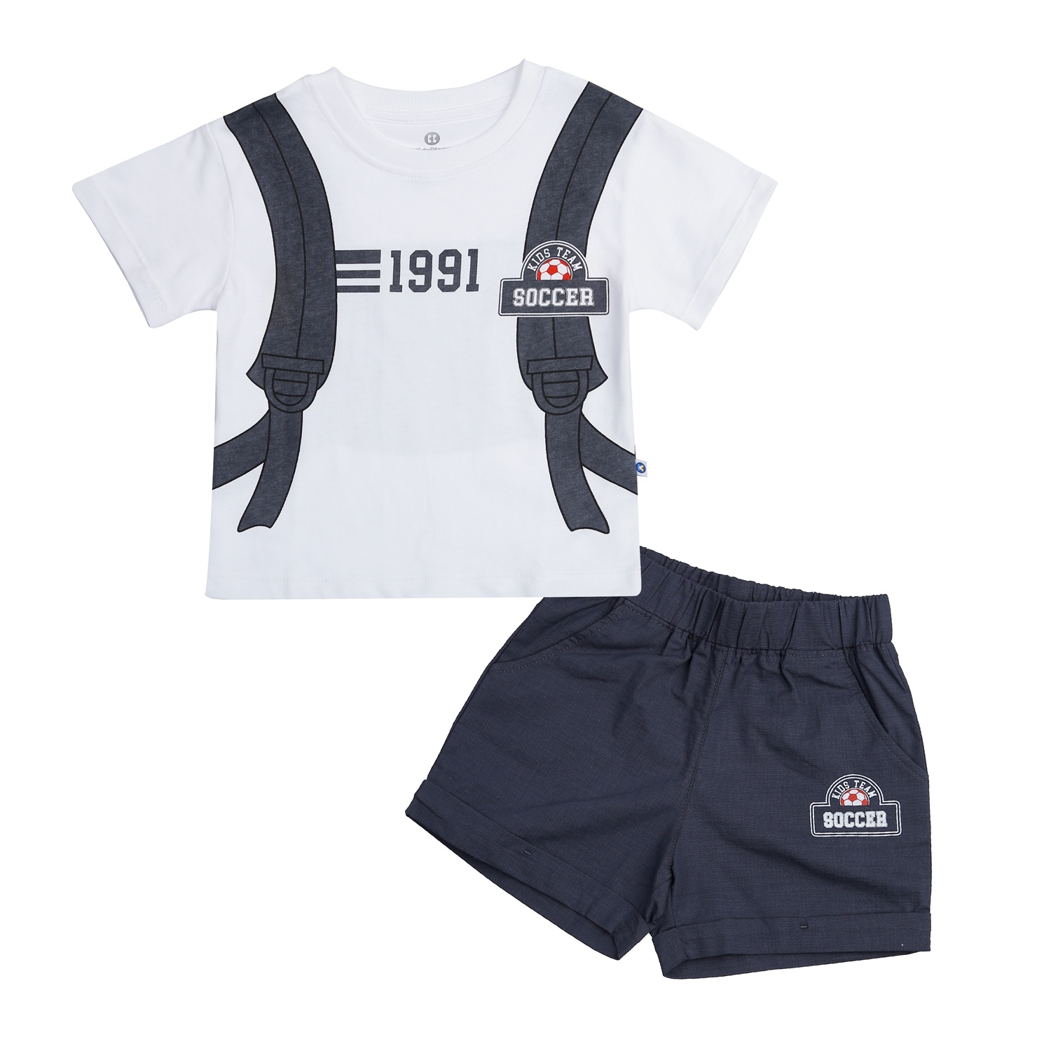 Bộ quần áo cộc tay bé trai KidsPlaza in Balo 1991 HN23H (Trắng ghi) hình 1