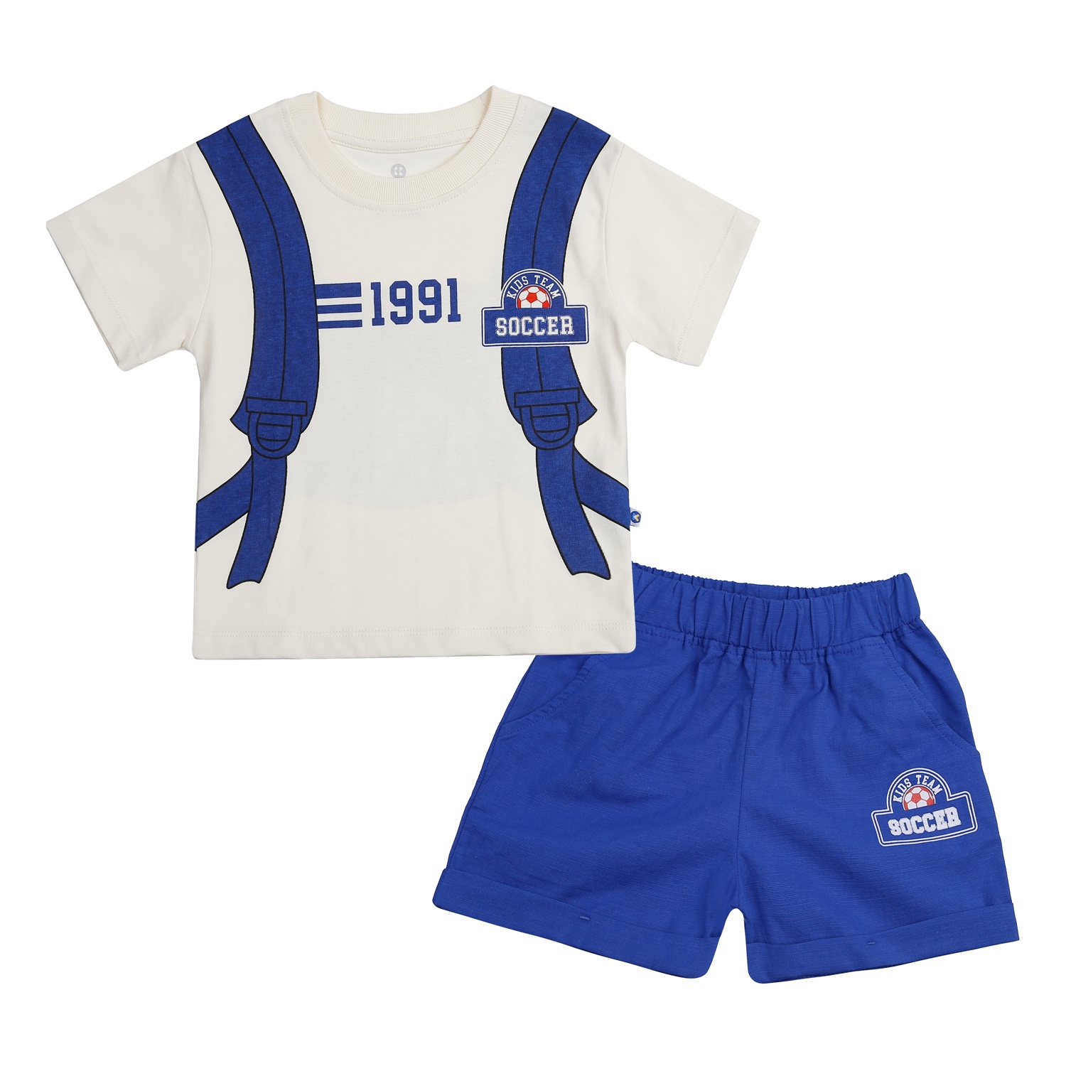 Bộ quần áo cộc tay bé trai KidsPlaza in Balo 1991 HN23H (Vàng xanh)