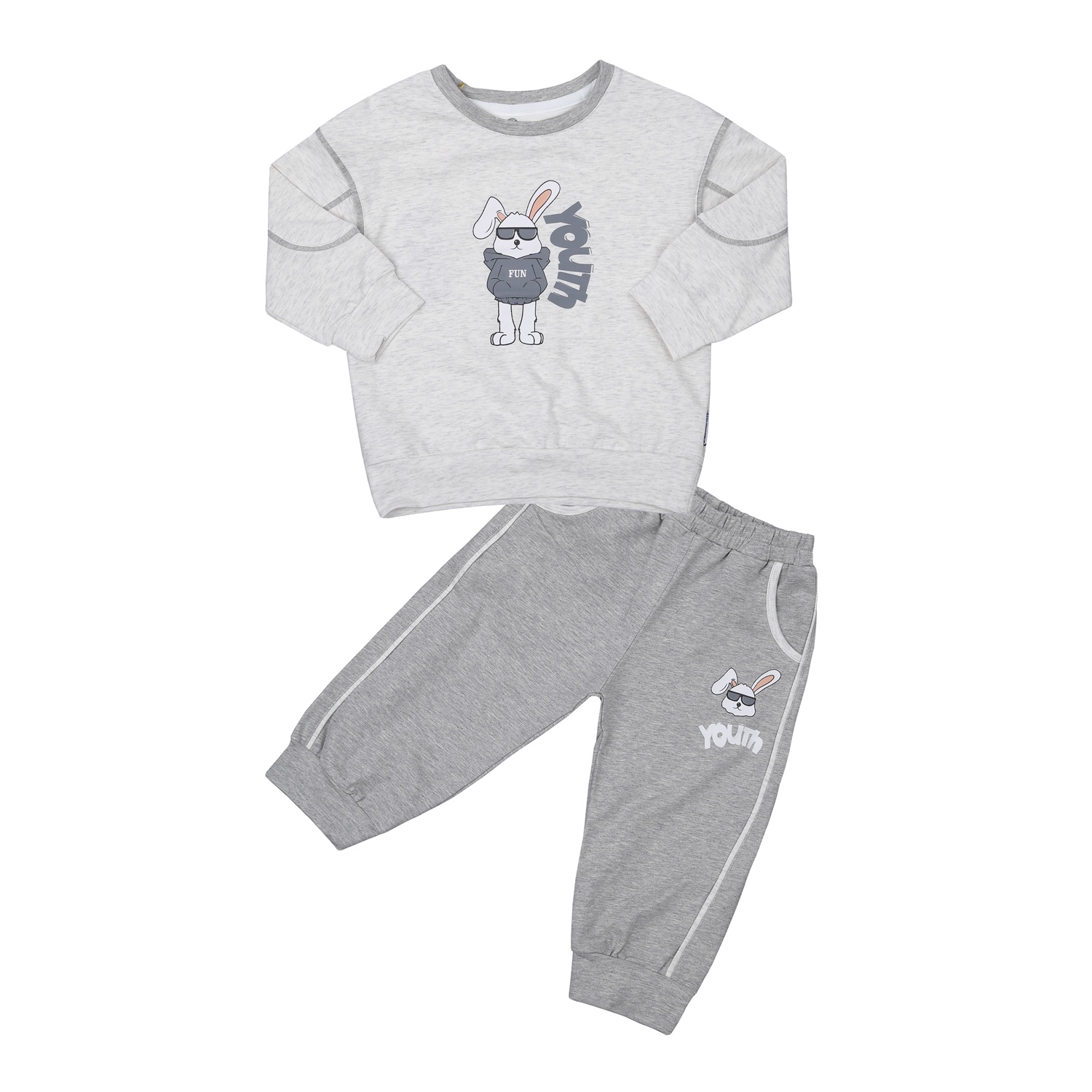 Bộ quần áo dài tay cho bé trai KidsPlaza in thỏ youth VY23T (Xám) hình 1