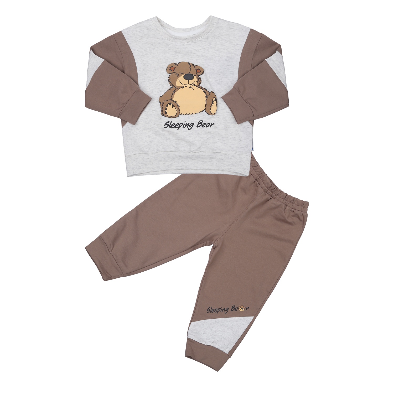 Bộ quần áo dài tay cho bé trai KisPlaza in hình gấu VY23T (Xám Nâu) hình 1