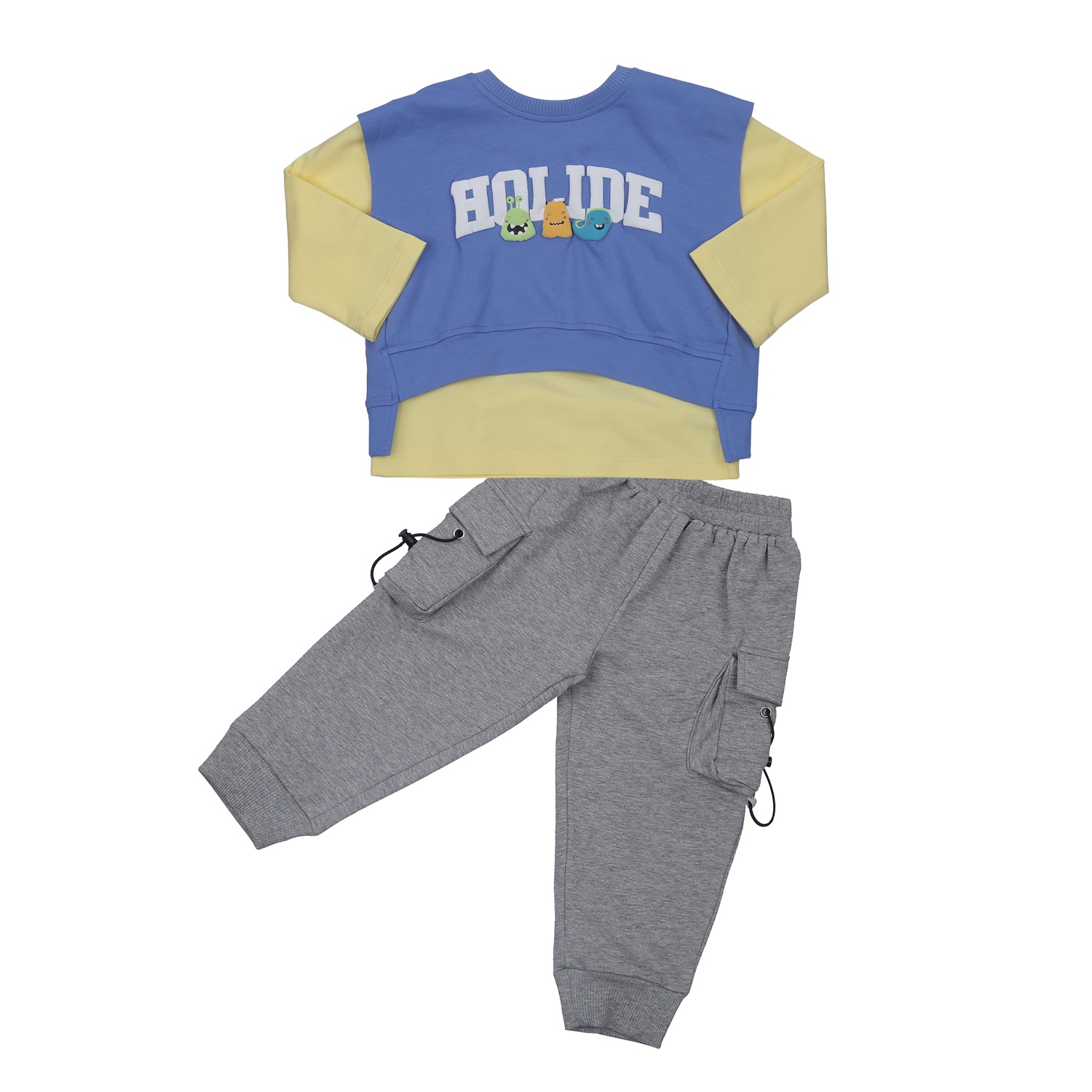 Bộ quần áo dài tay bé trai KidsPlaza in Holide TT23T (Xanh xám)