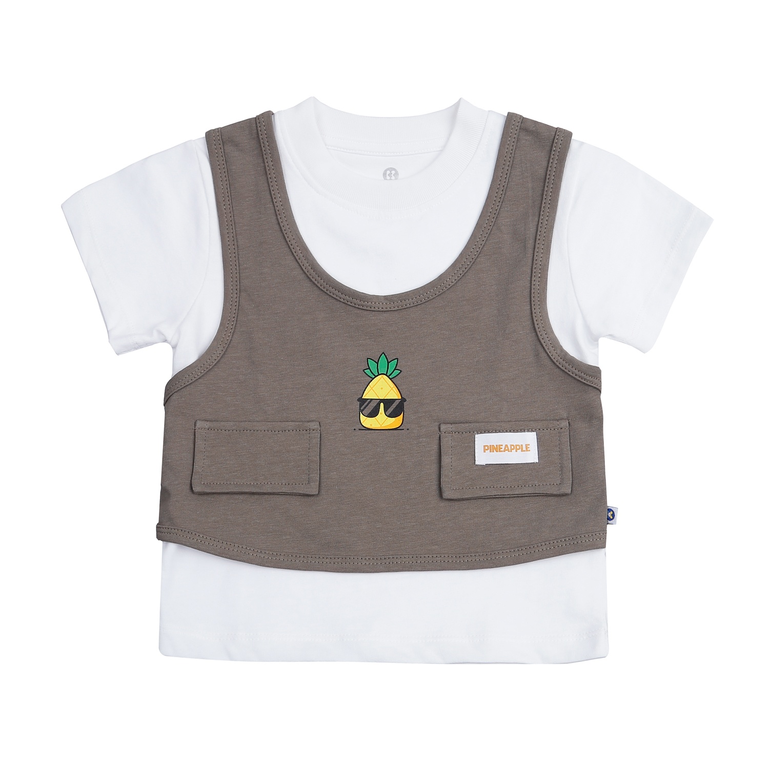 Áo cộc tay bé trai KidsPlaza yếm in dứa HN23H (Trắng ghi)