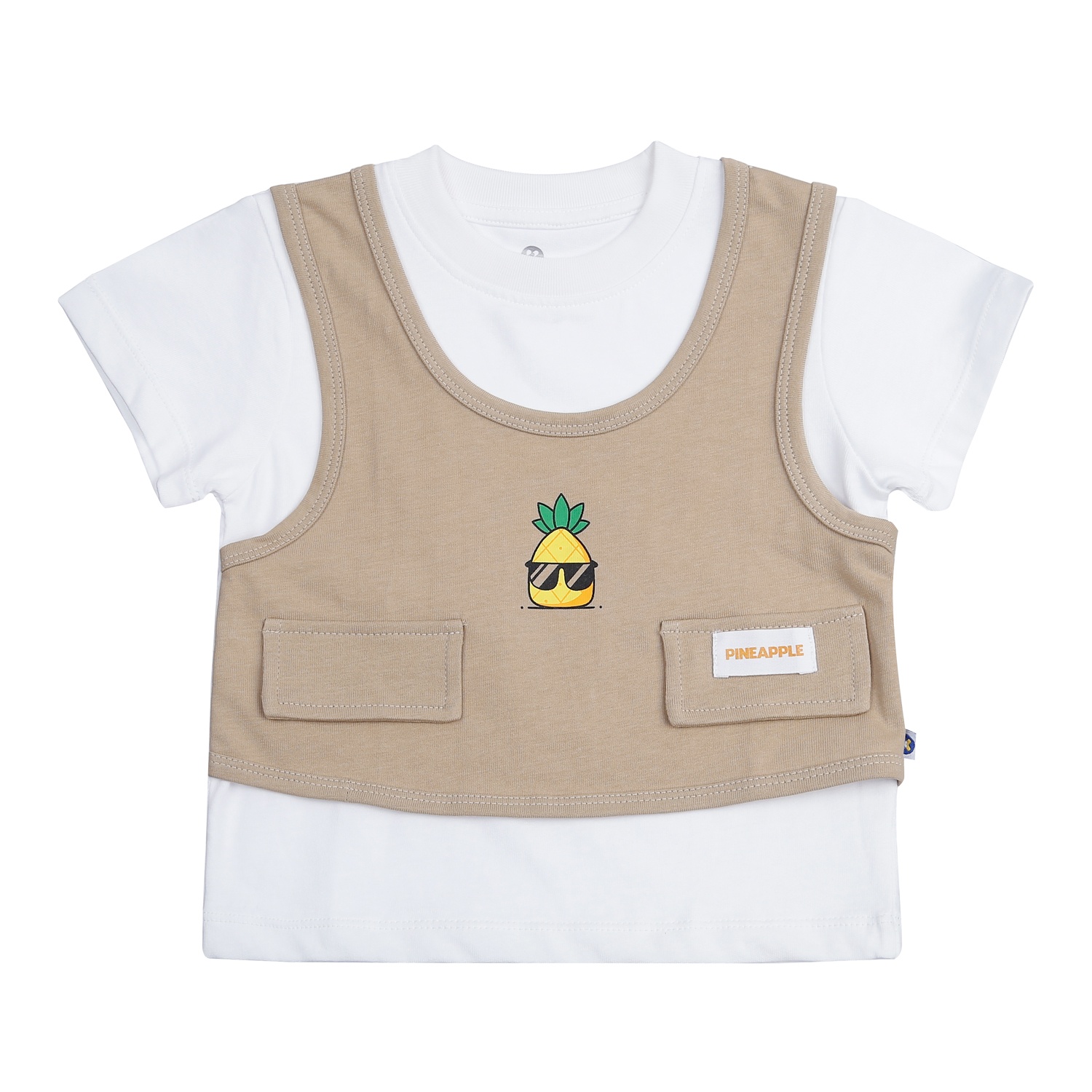 Áo cộc tay bé trai KidsPlaza yếm in dứa HN23H (Trắng nâu)