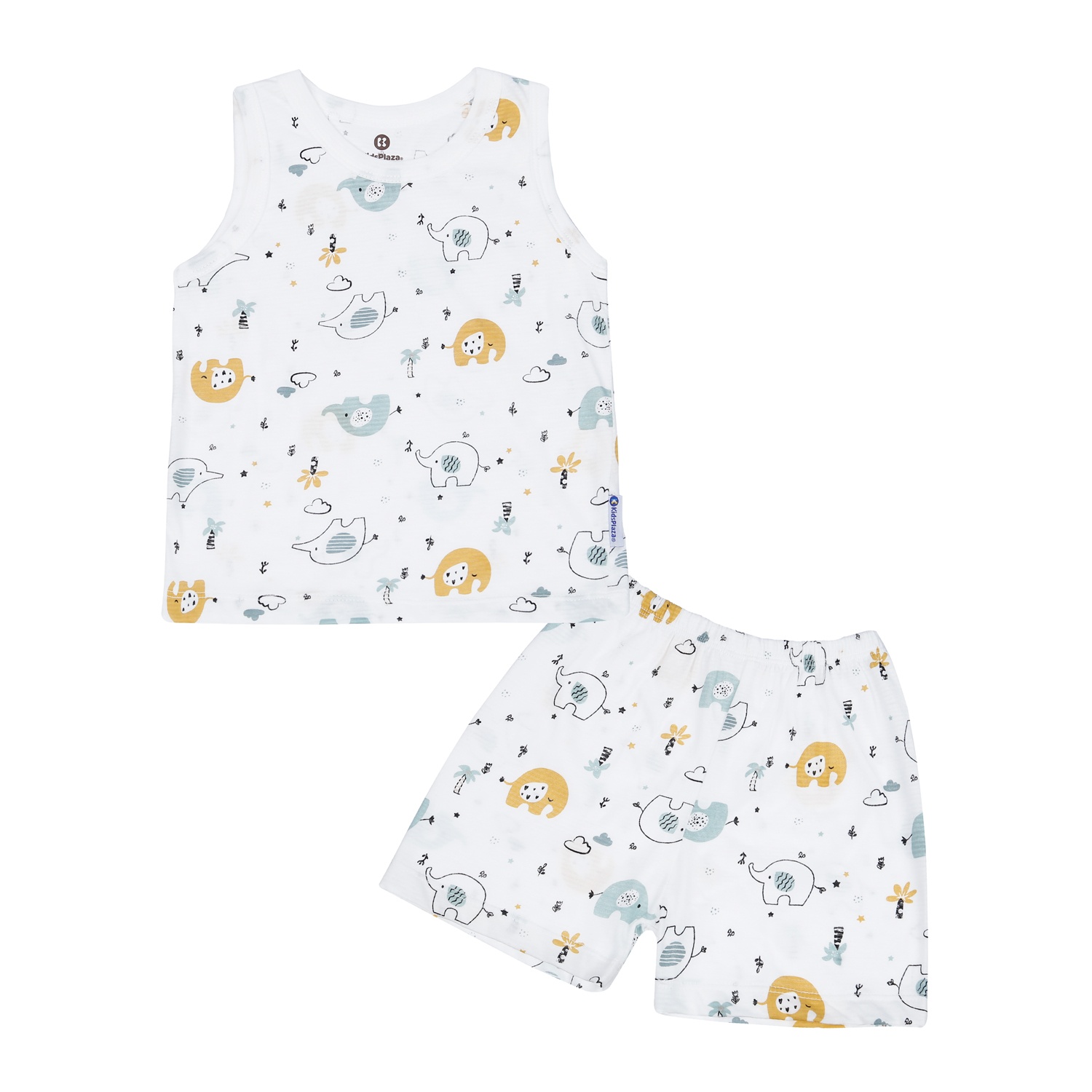 Bộ quần áo ba lỗ bé trai KidsPlaza kẻ in voi M23H (Trắng)  hình 1