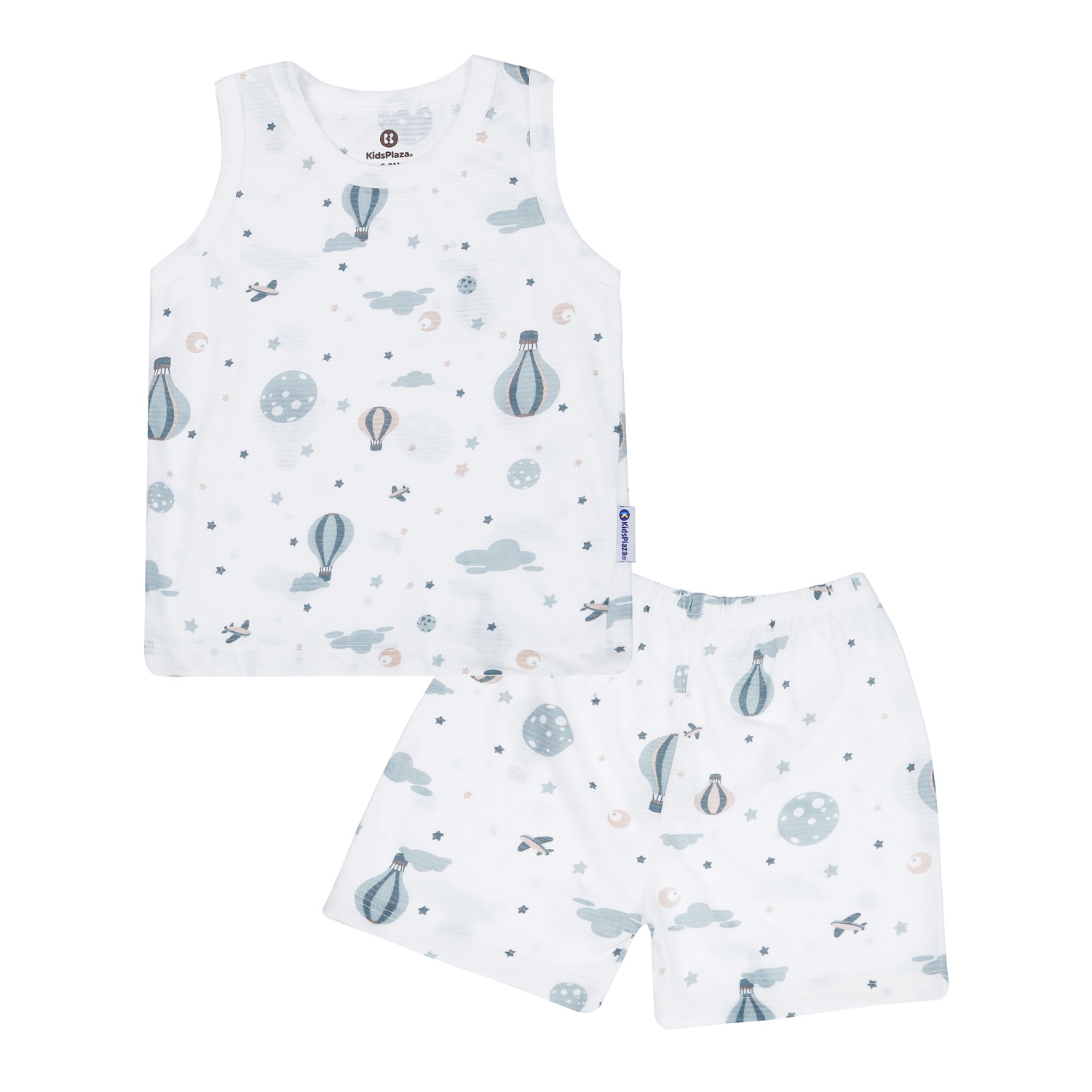 Bộ quần áo ba lỗ bé trai KidsPlaza kẻ in Baloon M23H (Trắng) hình 1
