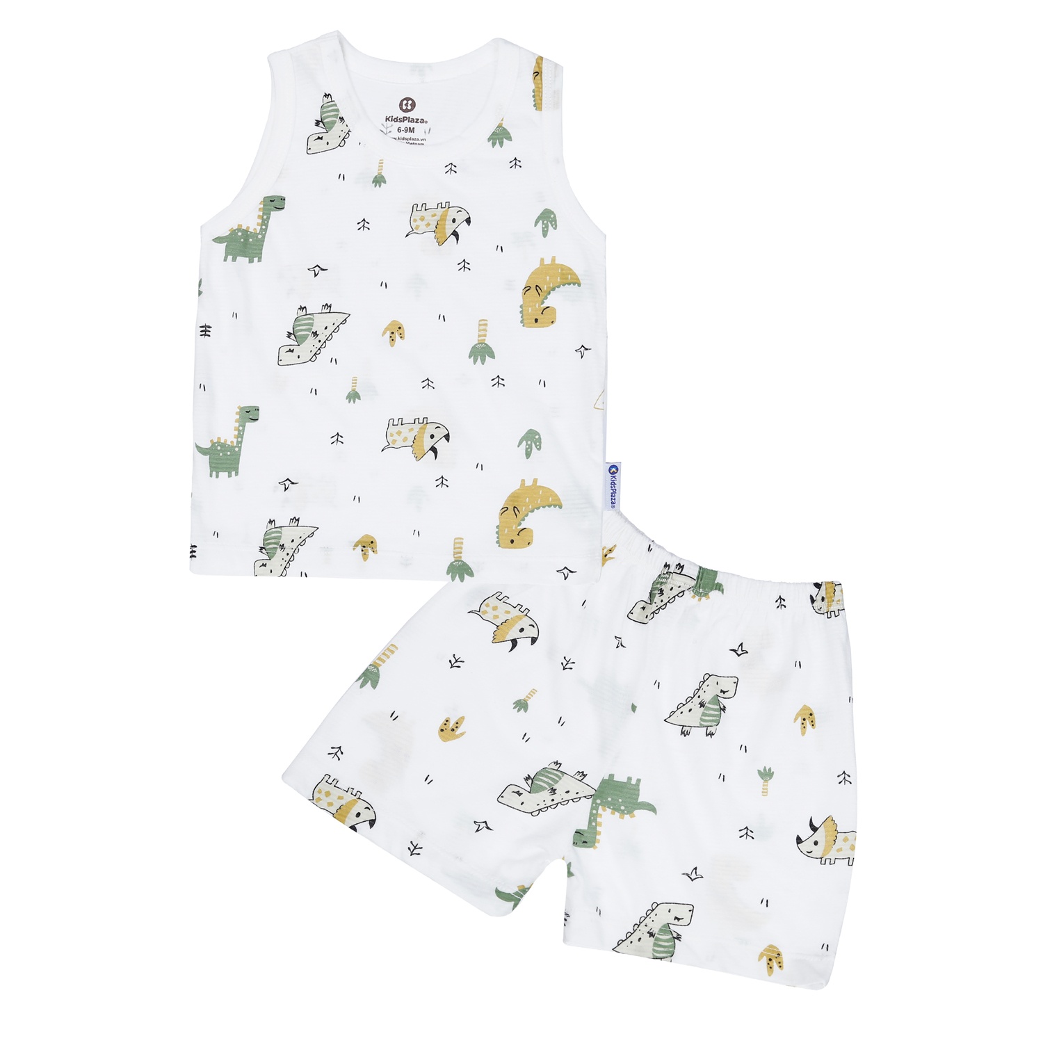 Bộ quần áo ba lỗ bé trai KidsPlaza kẻ in khủng long M23H (Trắng) hình 1