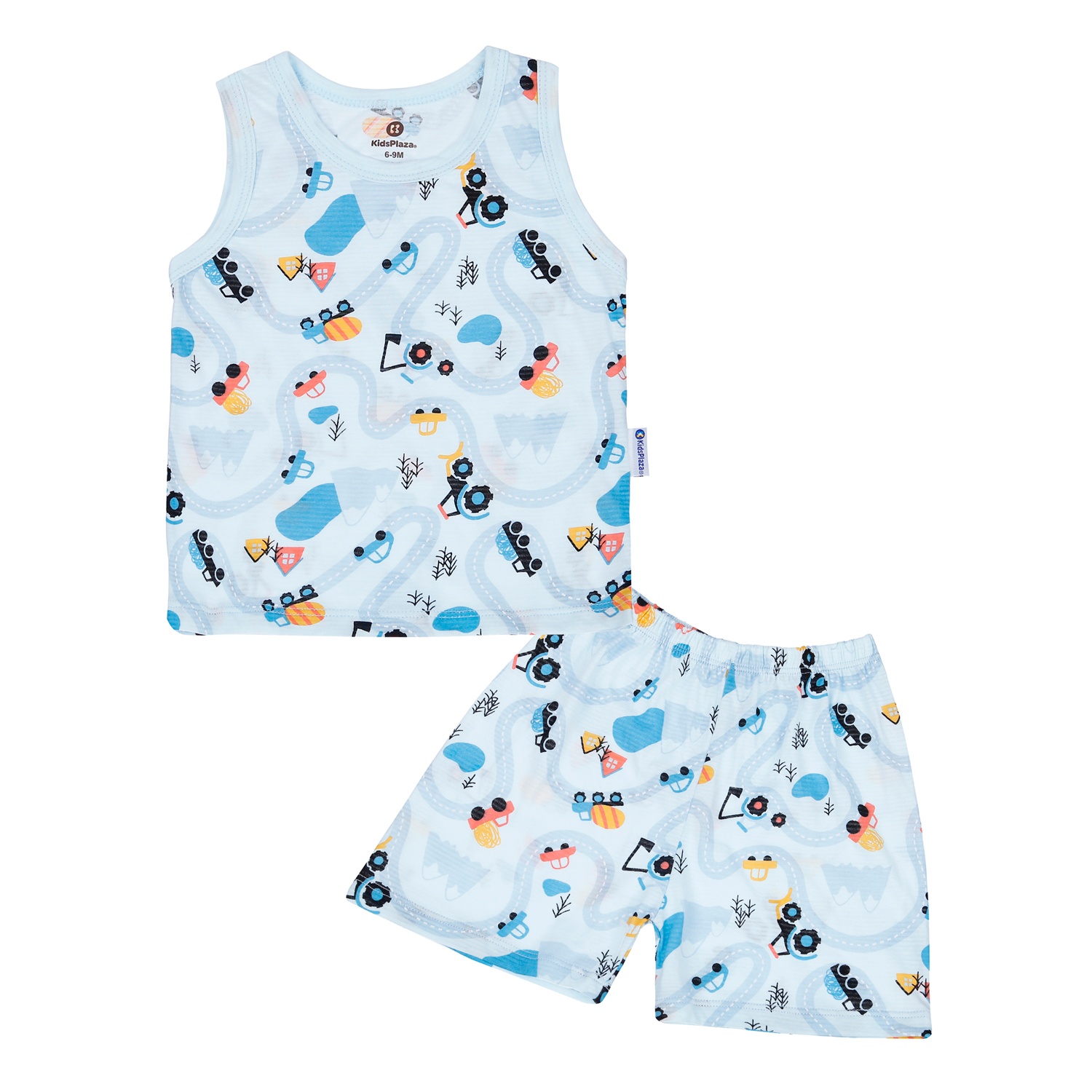 Bộ quần áo ba lỗ bé trai KidsPlaza kẻ in ô tô M23H (Xanh) hình 1