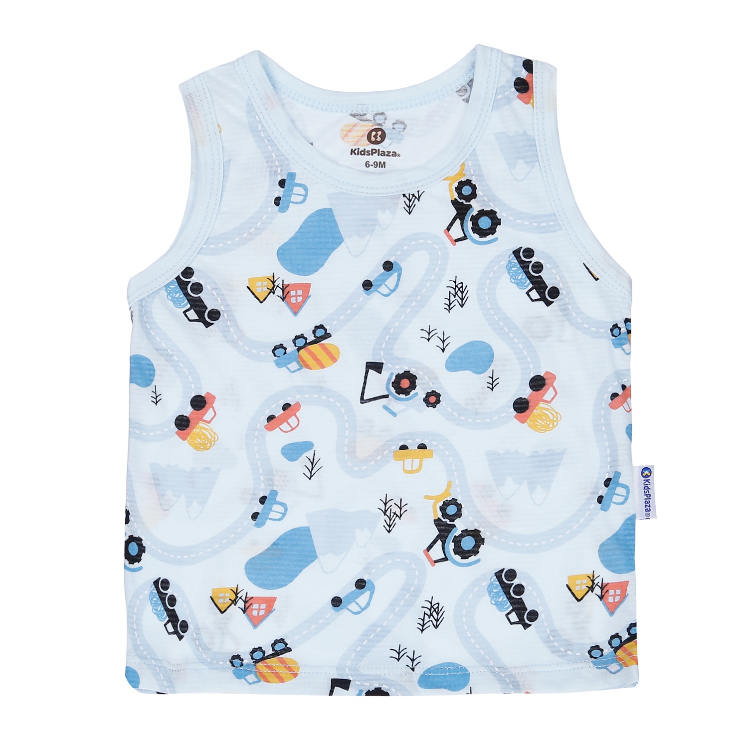 Bộ quần áo ba lỗ bé trai KidsPlaza kẻ in ô tô M23H (Xanh) hình 2