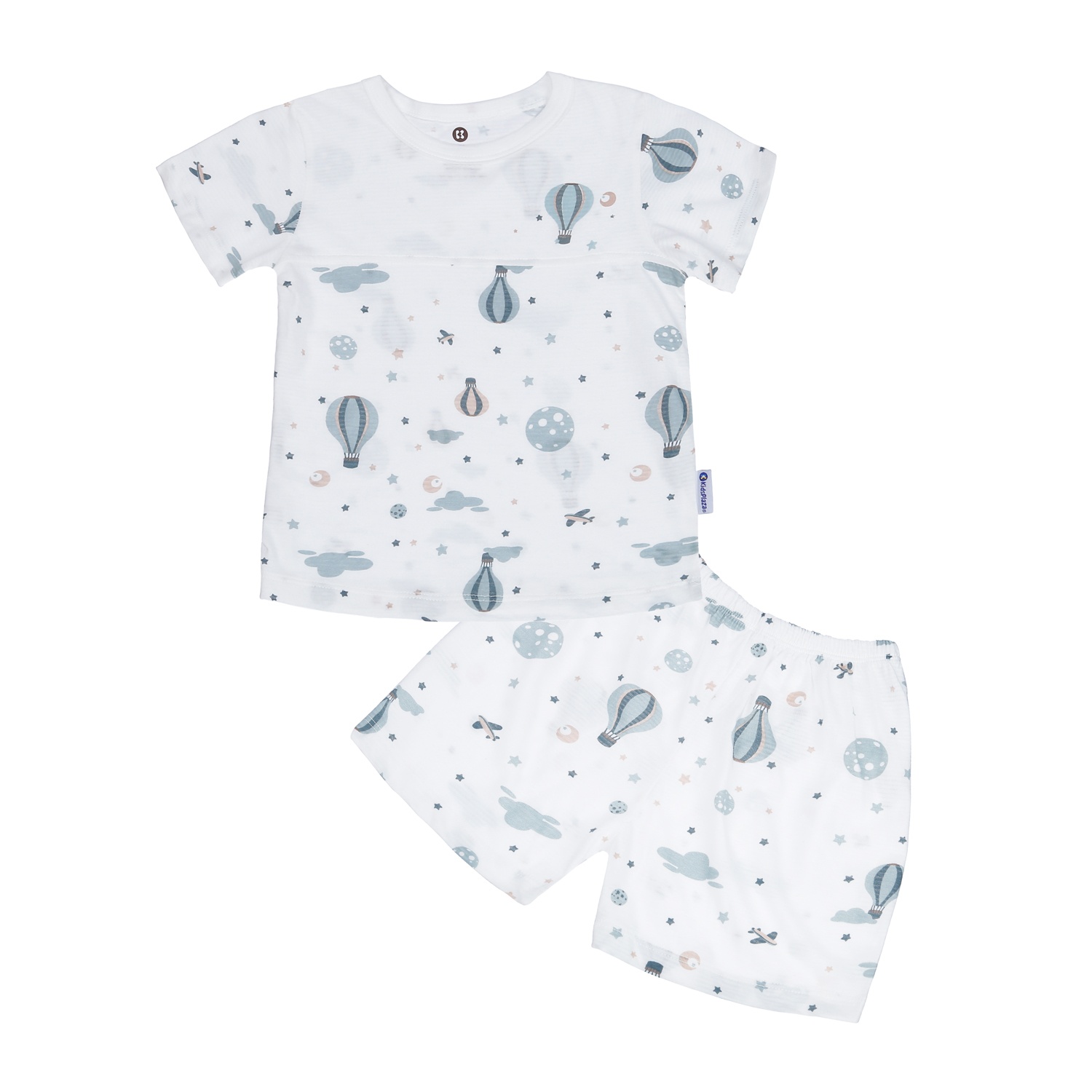 Bộ quần áo bé trai cộc tay KidsPlaza kẻ phối in baloon M23H (Trắng) hình 1