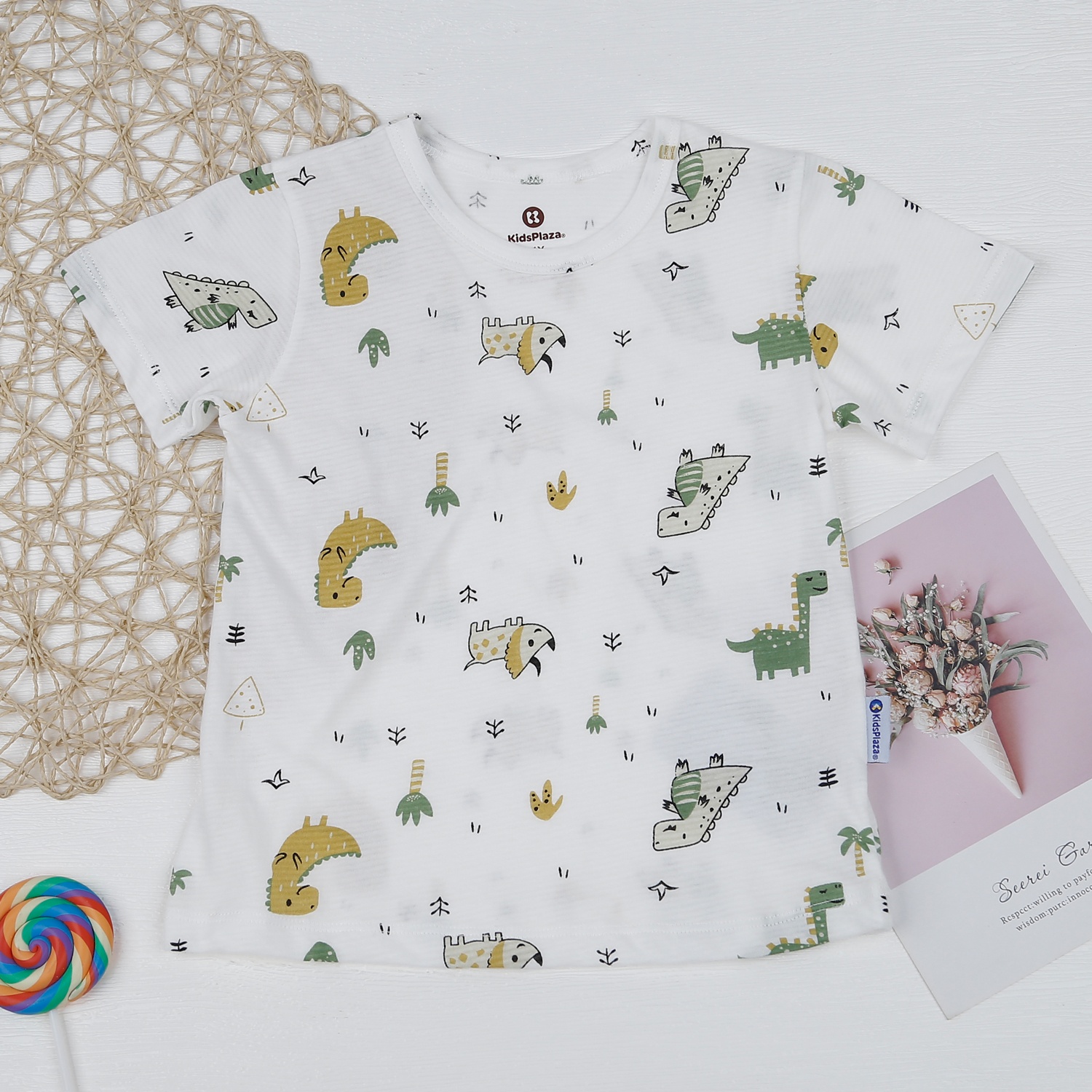 Bộ quần áo bé trai cộc tay KidsPlaza kẻ in khủng long M23H hình 2