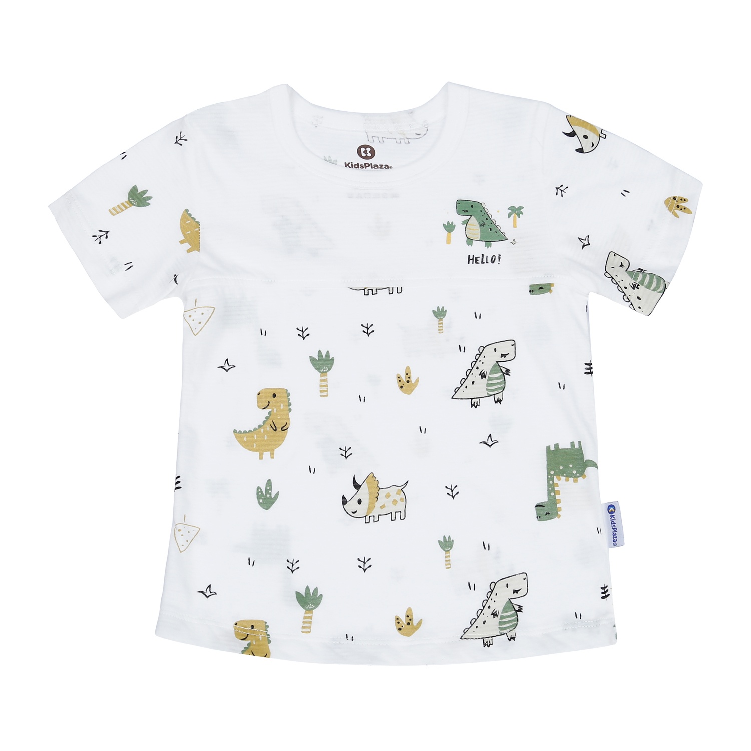 Bộ quần áo bé trai cộc tay KidsPlaza kẻ phối in khủng long M23H (Trắng) hình 2