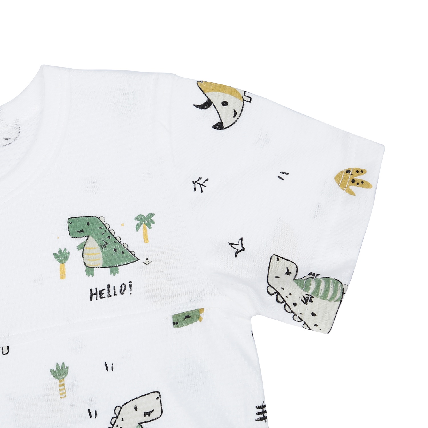 Bộ quần áo bé trai cộc tay KidsPlaza kẻ phối in khủng long M23H (Trắng) hình 3
