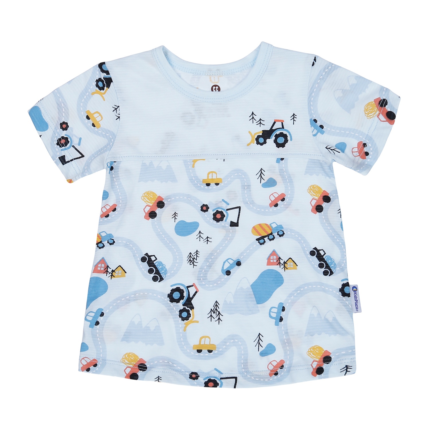 Bộ quần áo bé trai cộc tay KidsPlaza kẻ phối in ô tô M23H (Xanh)  hình 2