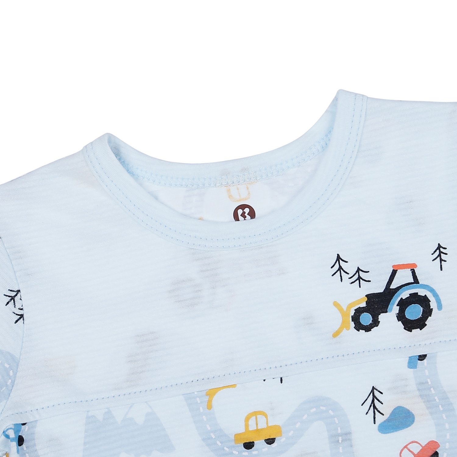 Bộ quần áo bé trai cộc tay KidsPlaza kẻ phối in ô tô M23H (Xanh)  hình 3