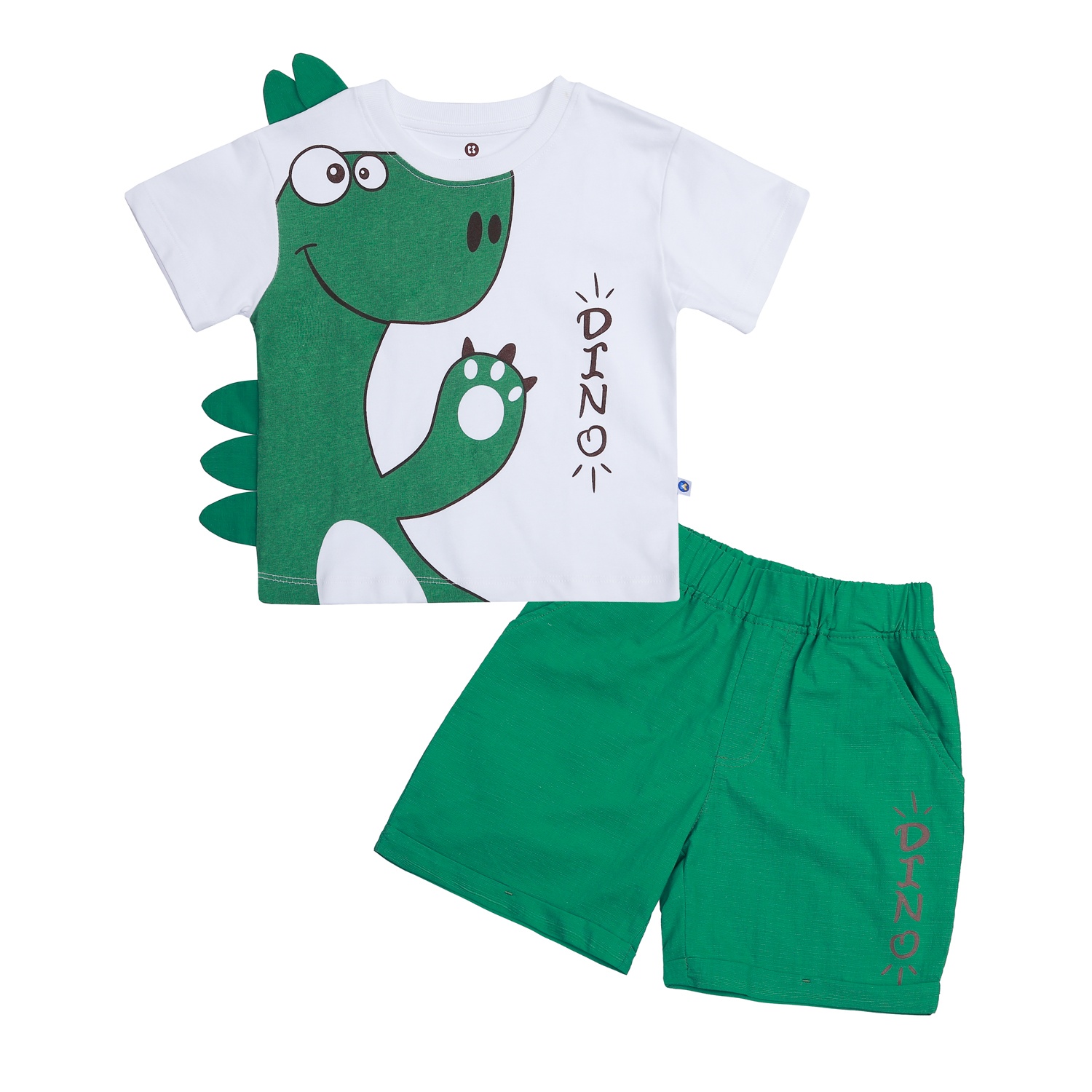 Bộ quần áo cộc tay bé trai KidsPlaza in hình khủng long HN23H (Trắng xanh)