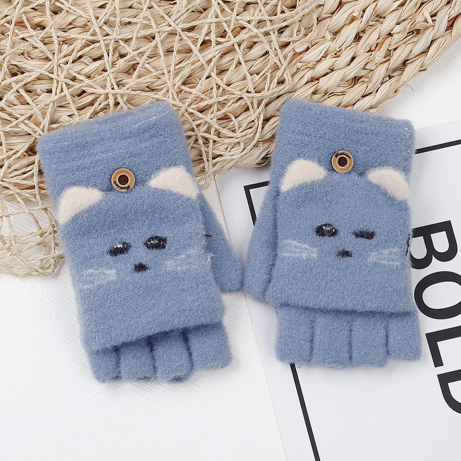 Găng tay nửa ngón cho bé KidsPlaza mắt mèo (Xanh)