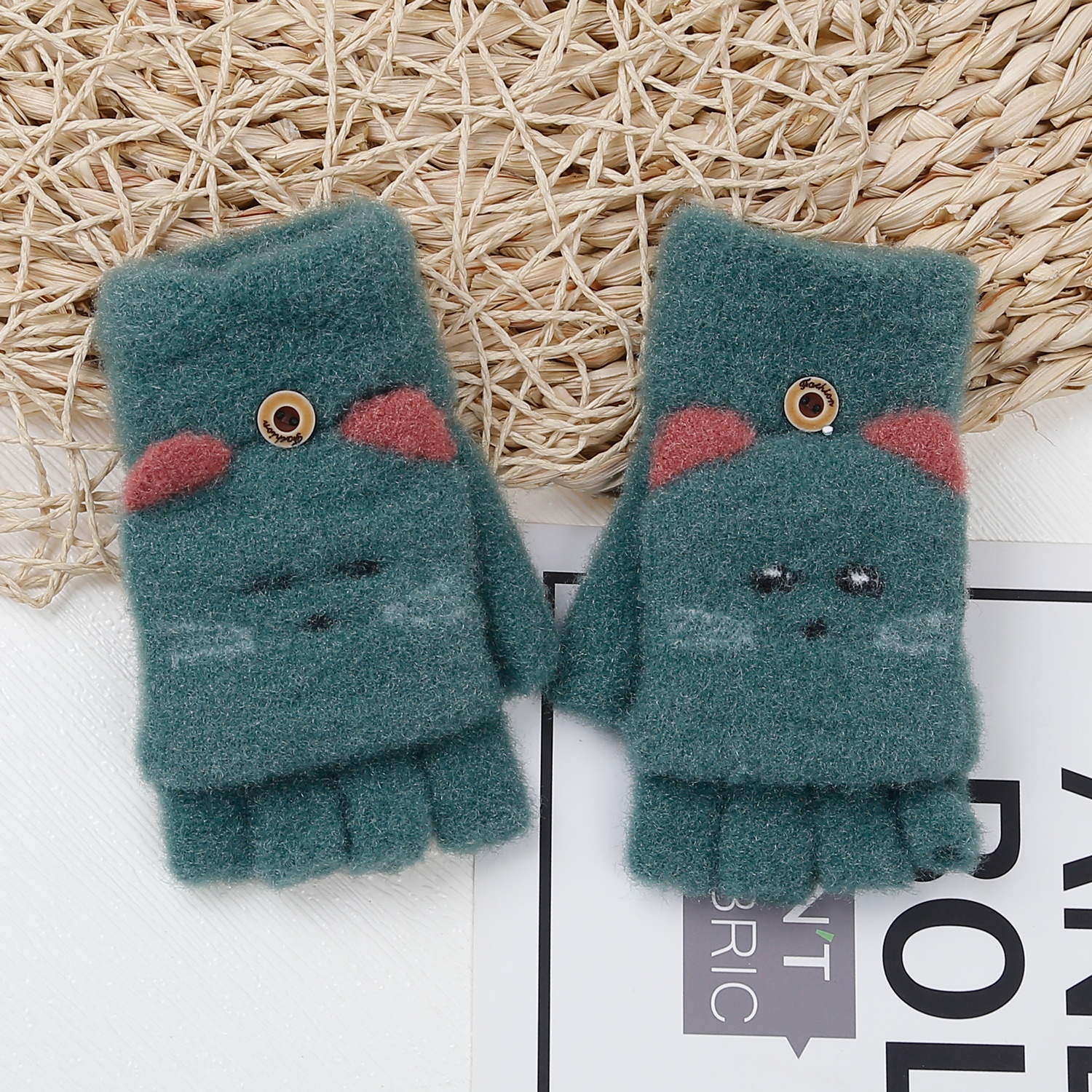 Găng tay nửa ngón cho bé KidsPlaza mắt mèo (Xanh rêu)