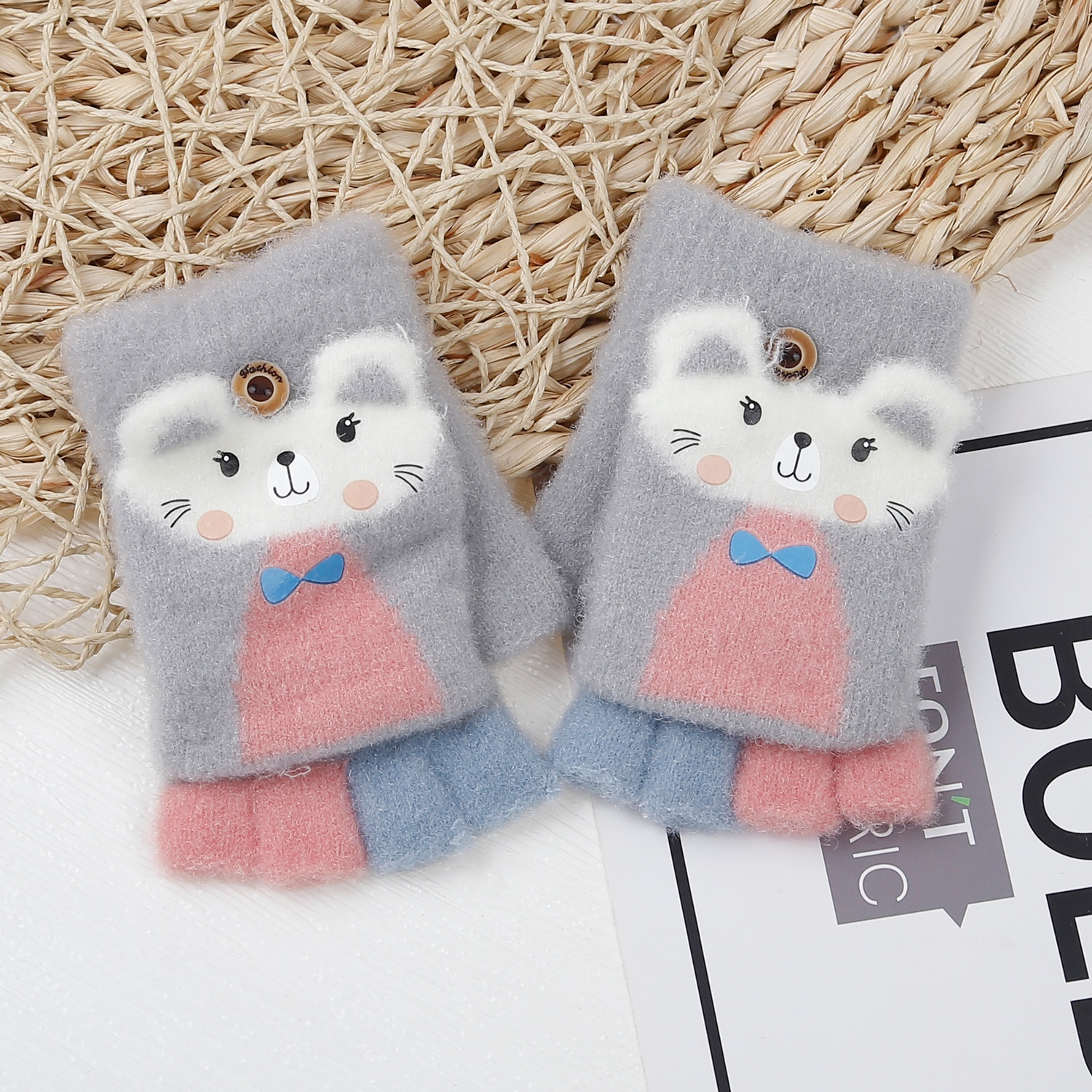 Găng tay nửa ngón cho bé KidsPlaza mèo (Xám)