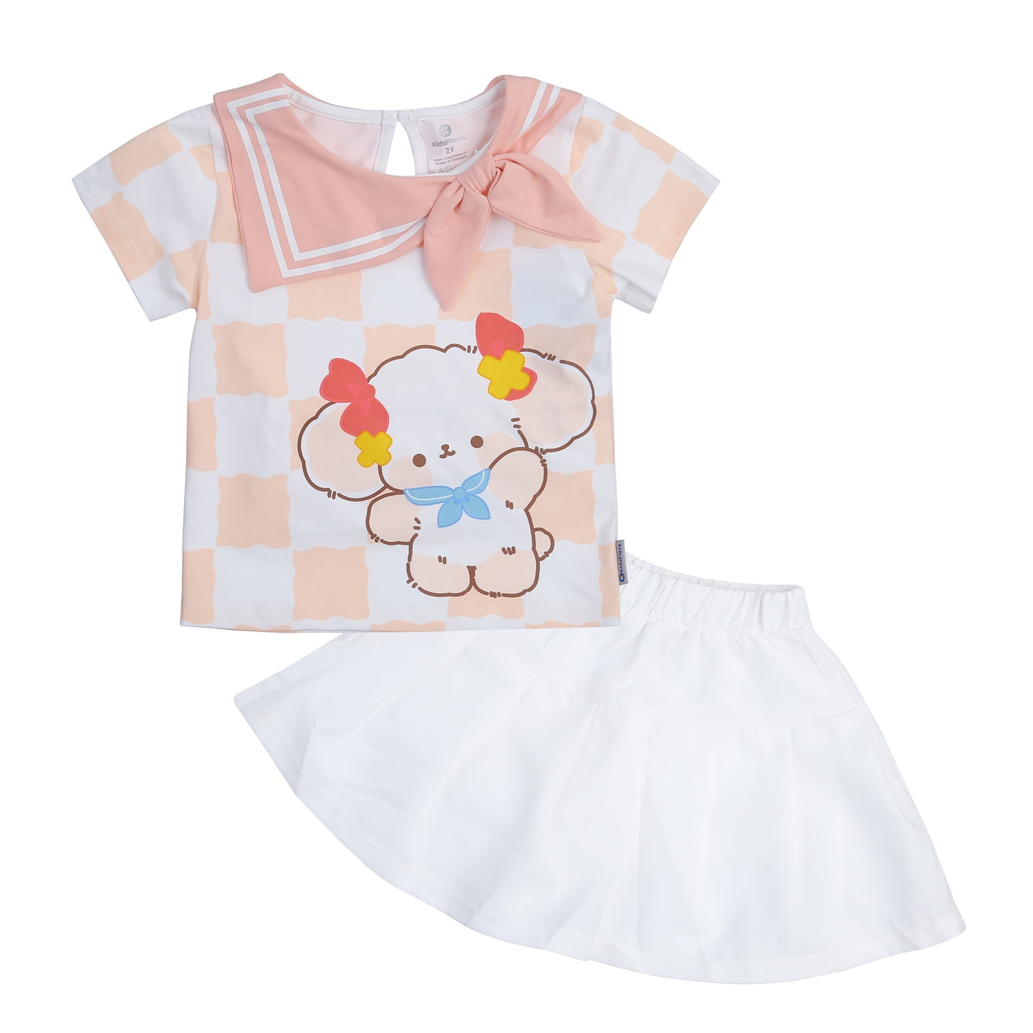 Bộ cộc tay bé gái KidsPlaza cổ có nơ TT24H (Hồng nhạt) hình 1