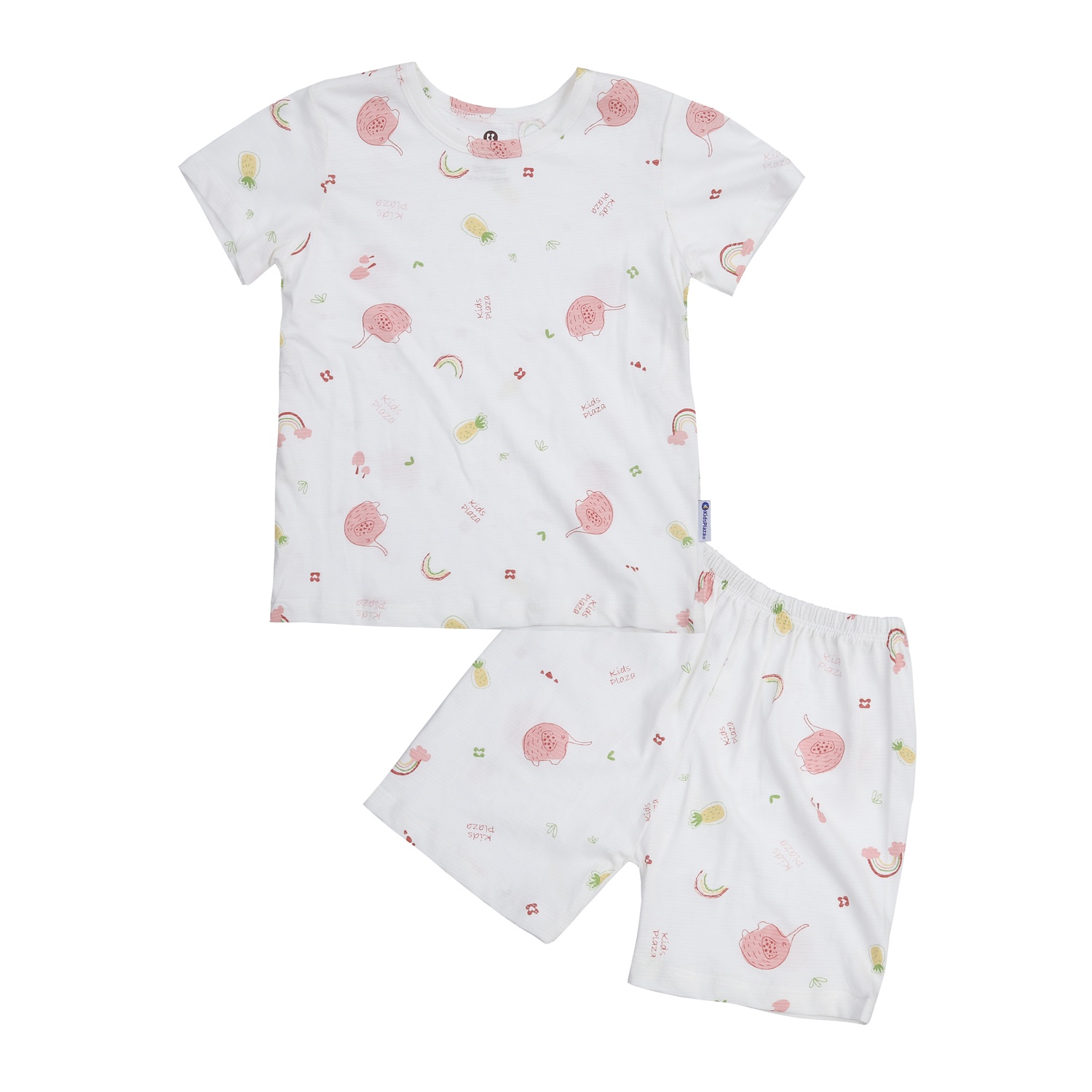 Bộ cộc tay bé gái KidsPlaza kẻ in voi M24H (Trắng)