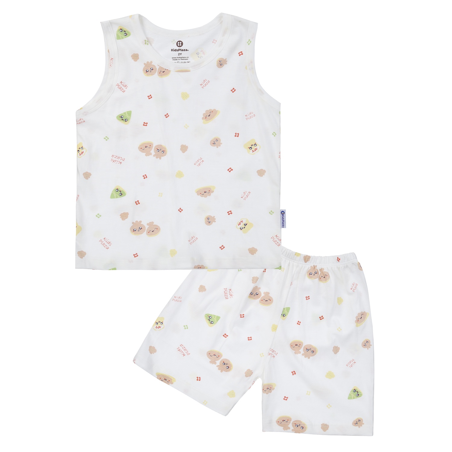 Bộ quần áo ba lỗ bé gái KidsPlaza in quả M24H (Trắng)