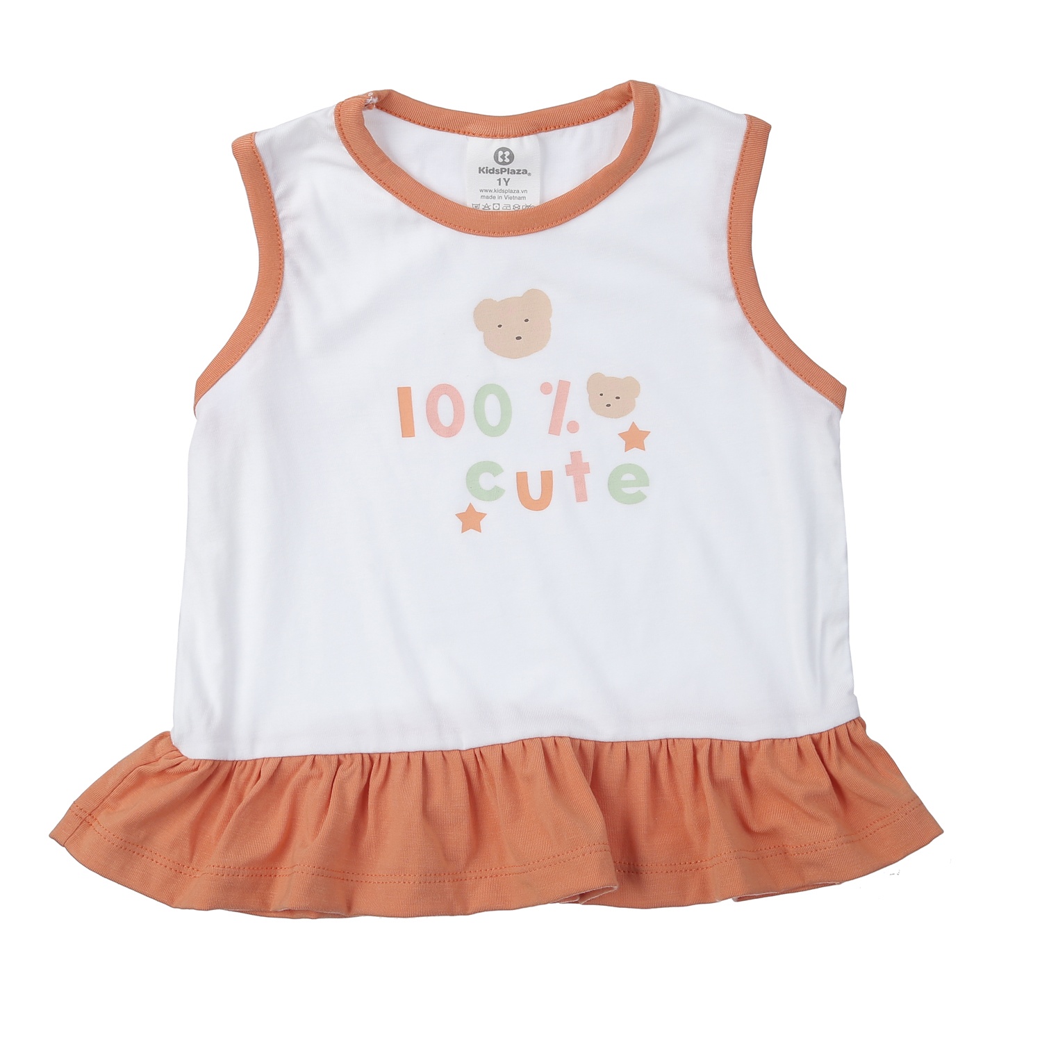 Bộ quần áo ba lỗ bé gái KidsPlaza Otis ND24H (Trắng hồng cam)